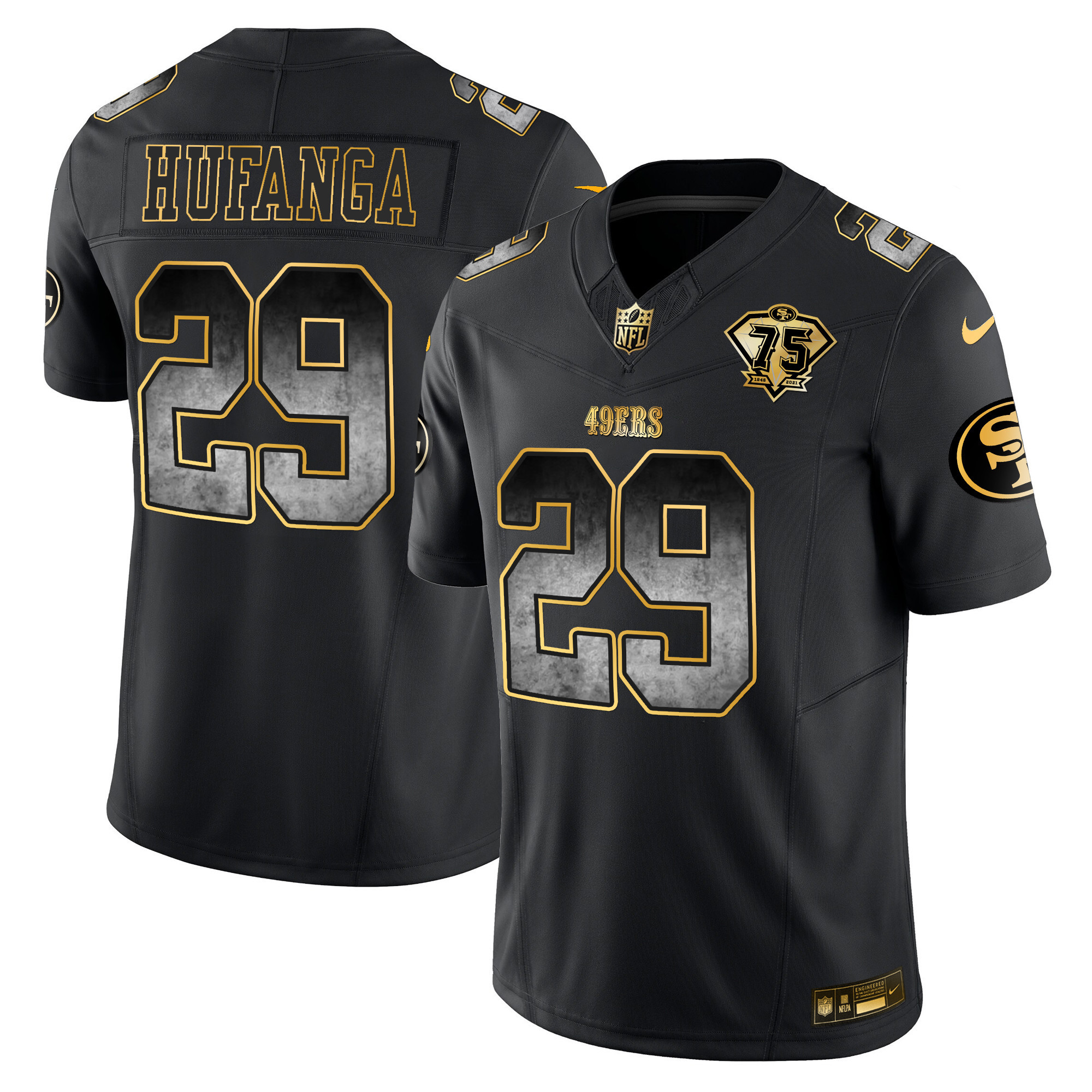 Men's Talanoa Hufanga San Francisco 49ers Arch Smoke Vapor Black Gold Jersey - All Stitched