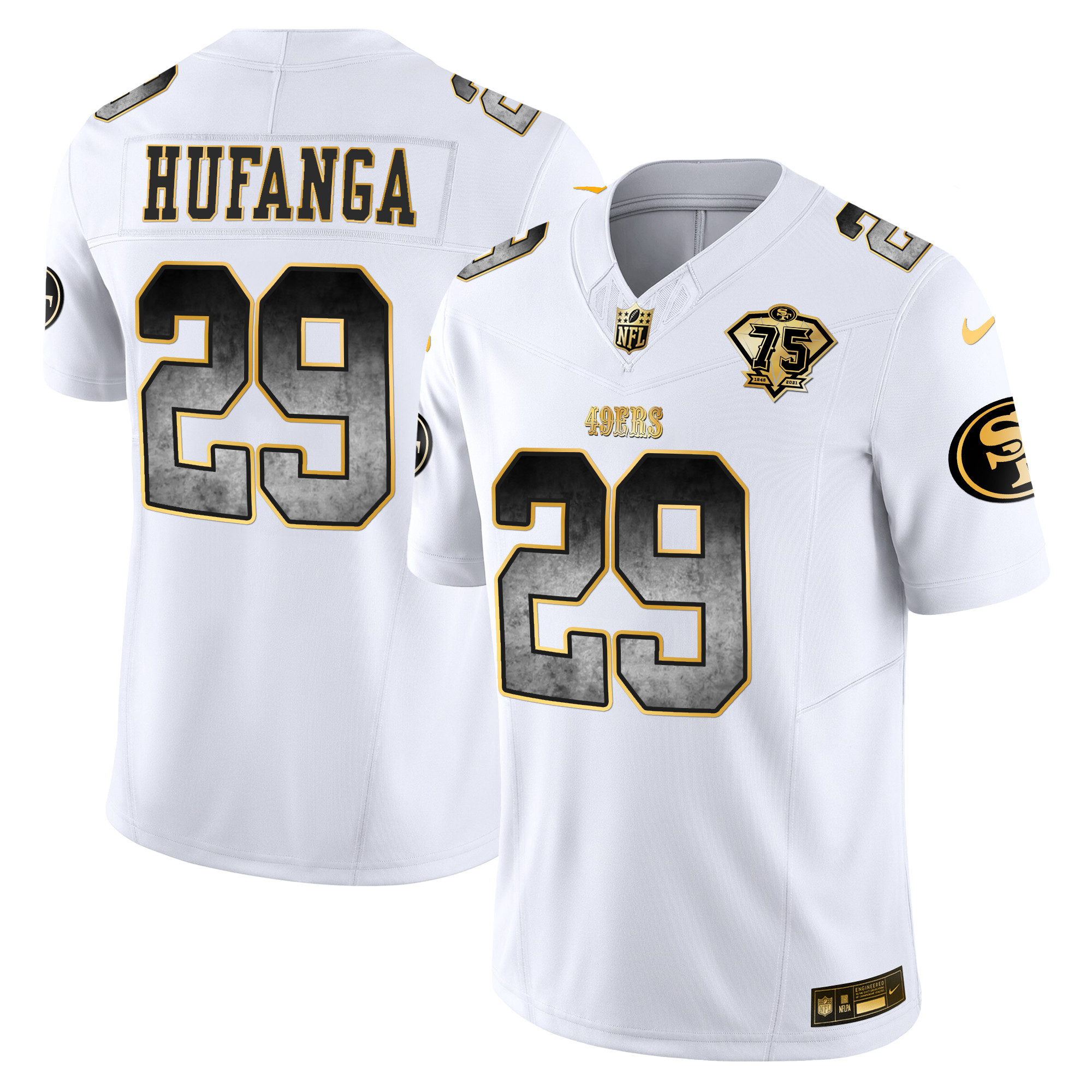 Men's Talanoa Hufanga San Francisco 49ers Arch Smoke Vapor White Gold Jersey - All Stitched
