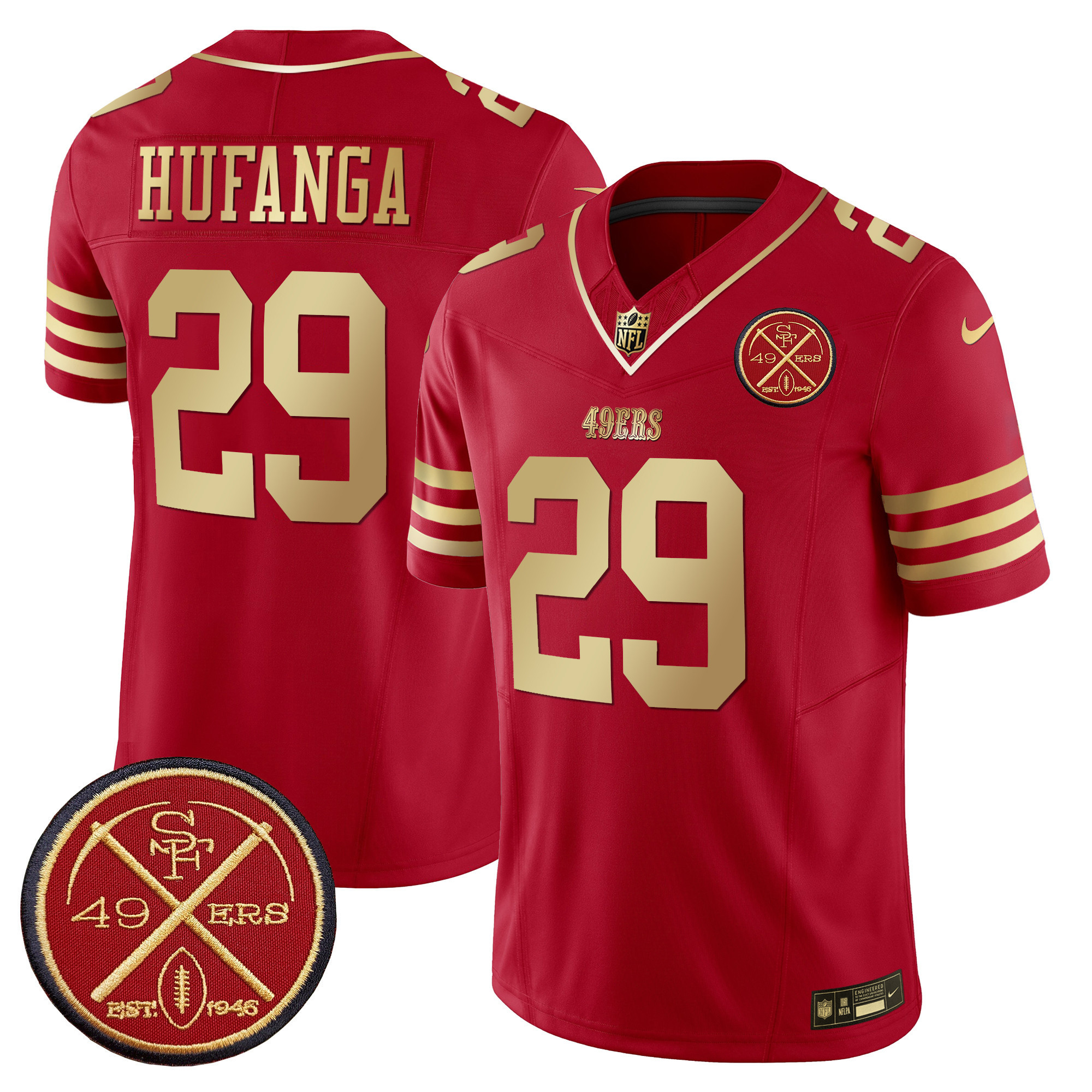 Men's Talanoa Hufanga San Francisco 49ers Est.1946 Patch Vapor Limited Scarlet Gold Jersey - All Stitched