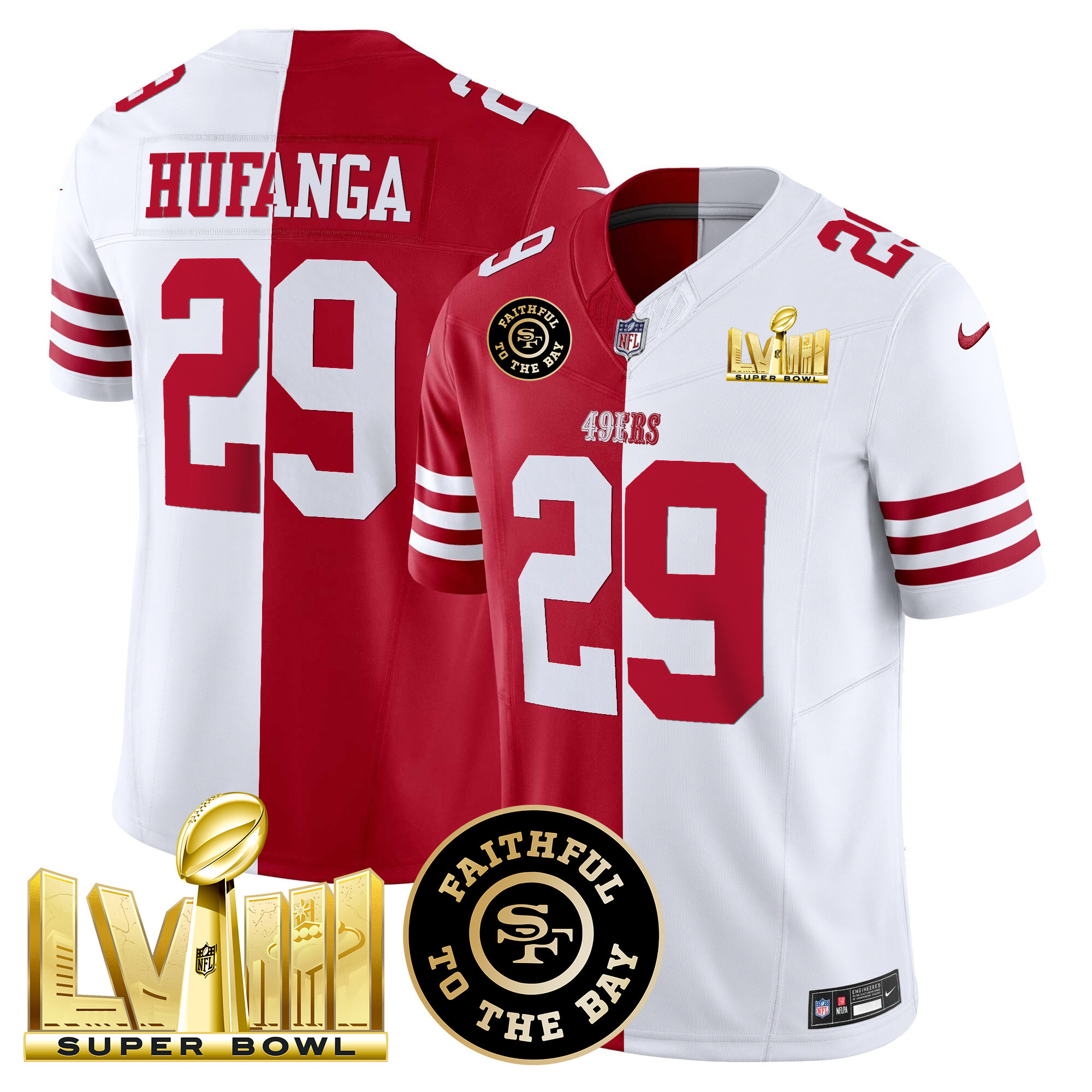 Men's Talanoa Hufanga San Francisco 49ers Faithful & Super Bowl LVIII Gold Patch Vapor Split Jersey V2 - All Stitched
