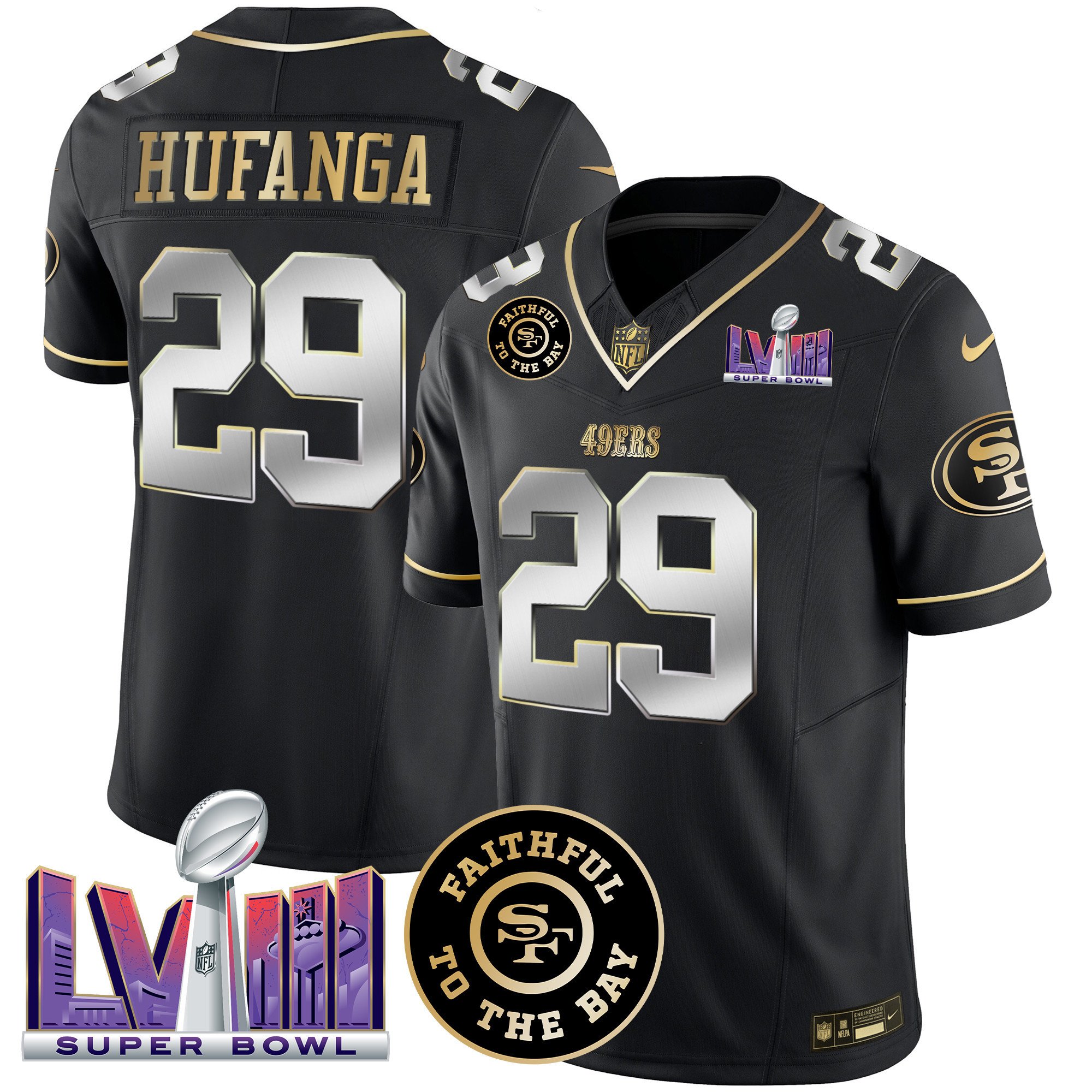 Men's Talanoa Hufanga San Francisco 49ers Faithful & Super Bowl LVIII Patch Vapor Black Limited Jersey - All Stitched