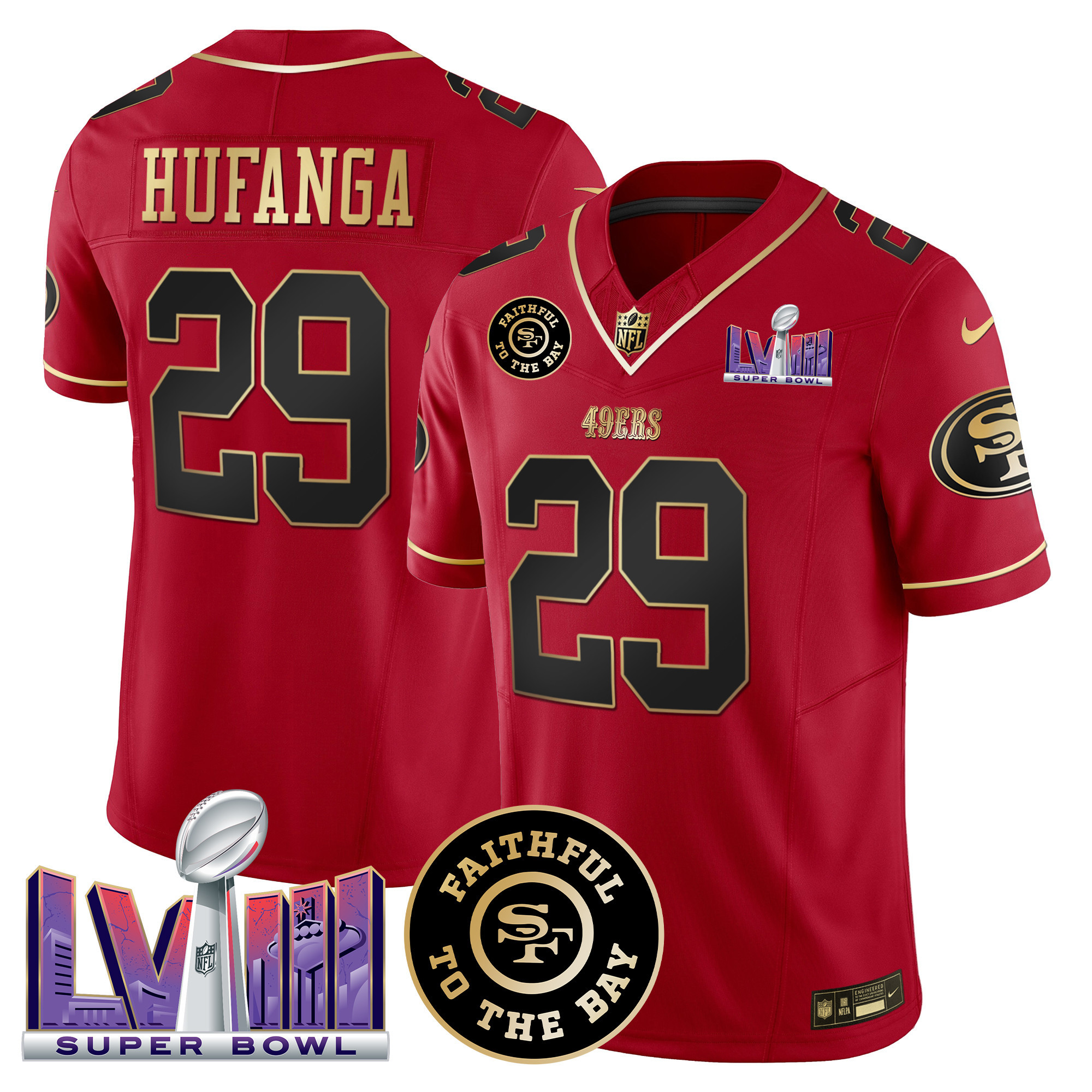 Men's Talanoa Hufanga San Francisco 49ers Faithful & Super Bowl LVIII Patch Vapor Scarlet Limited Jersey - All Stitched