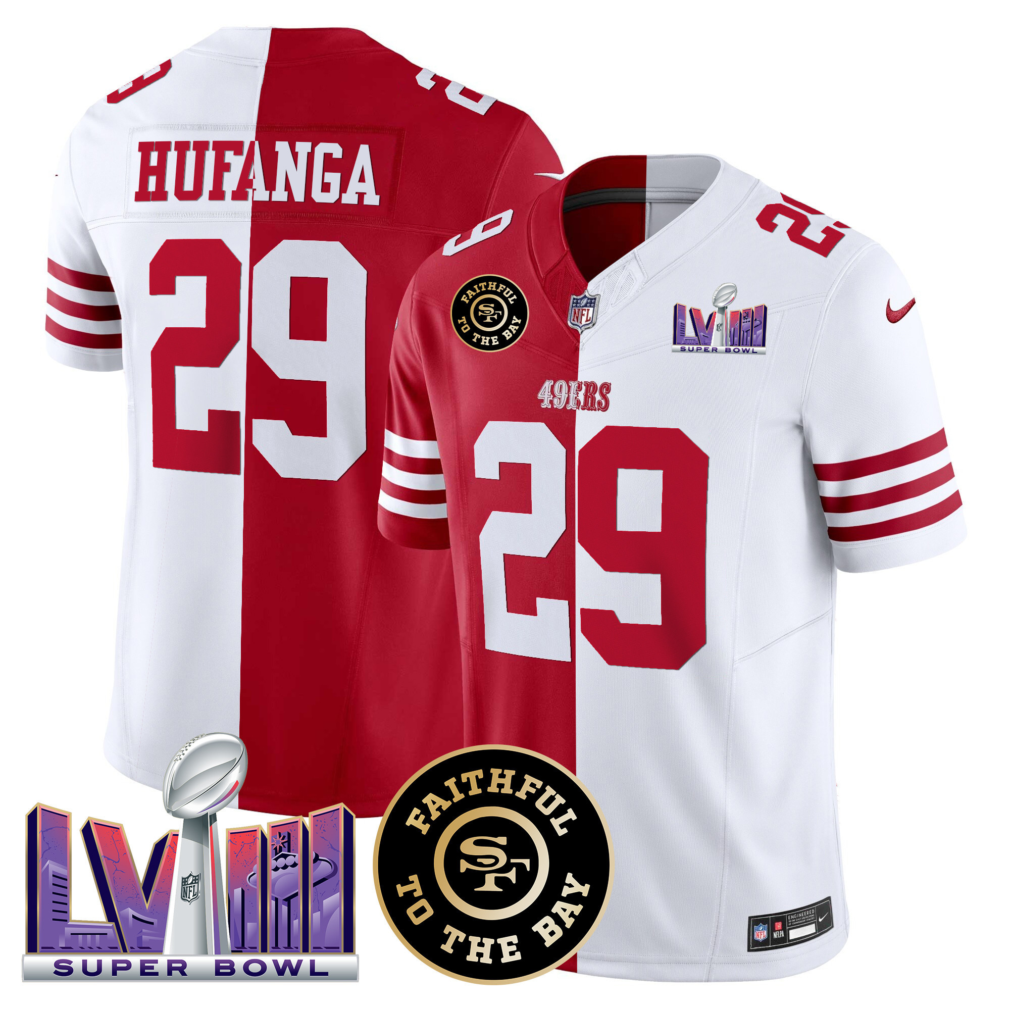 Men's Talanoa Hufanga San Francisco 49ers Faithful & Super Bowl LVIII Patch Vapor Split Jersey V2 - All Stitched