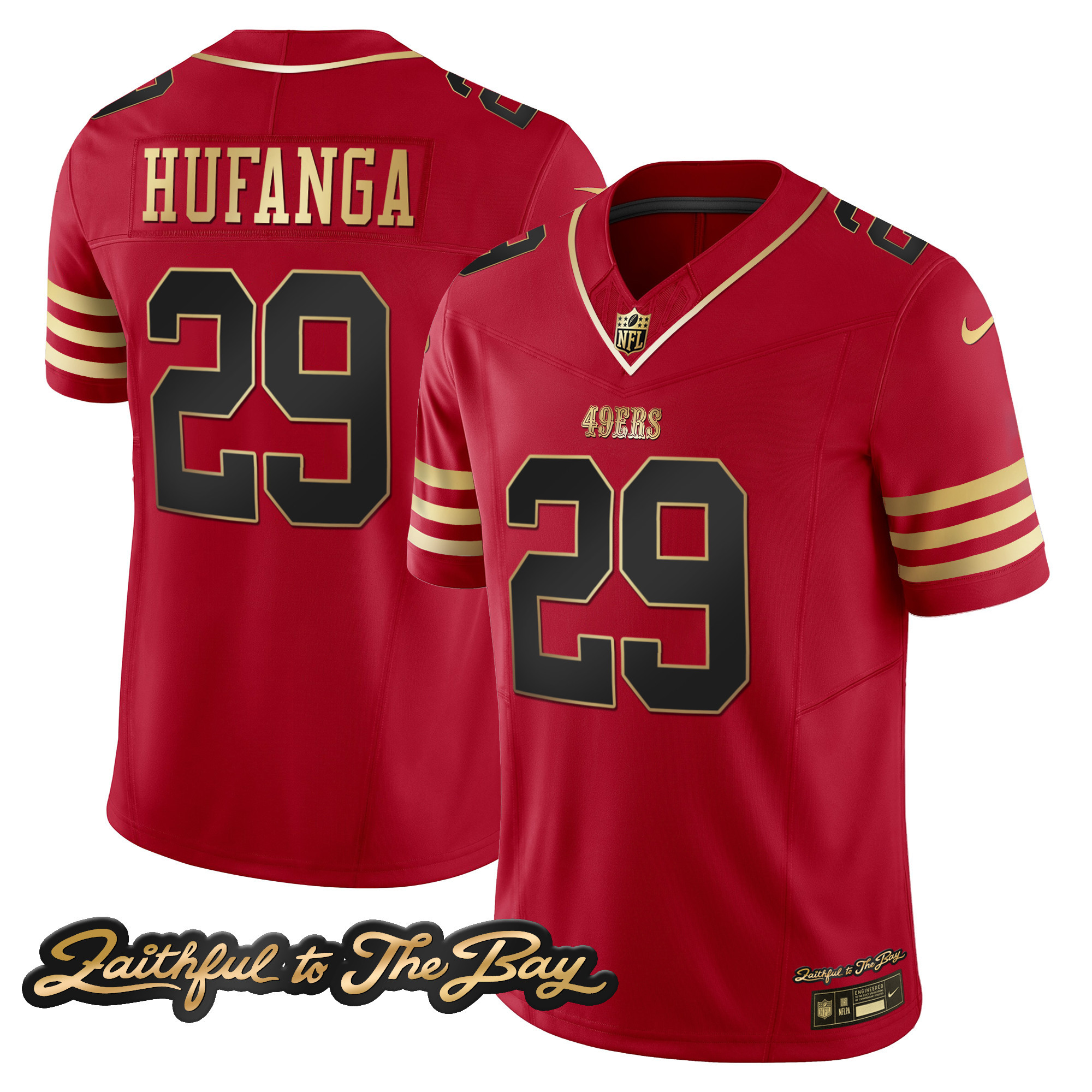 Men's Talanoa Hufanga San Francisco 49ers Faithful To The Bay Patch Vapor Limited Black Scarlet Jersey V3 - All Stitched