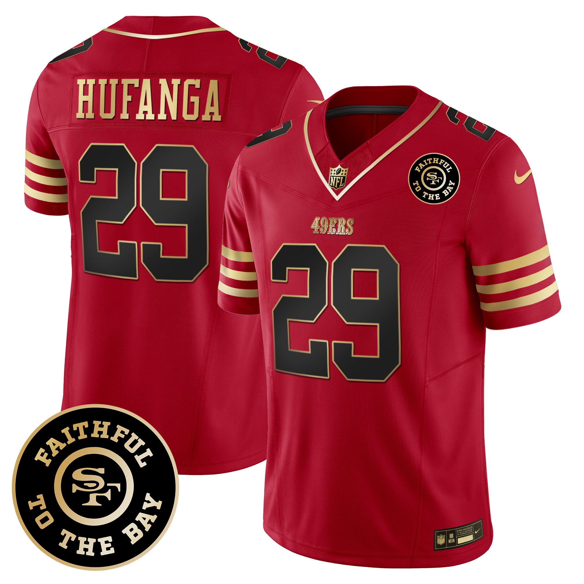 Men's Talanoa Hufanga San Francisco 49ers Faithful To The Bay Patch Vapor Limited Black Scarlet Jersey V7 - All Stitched