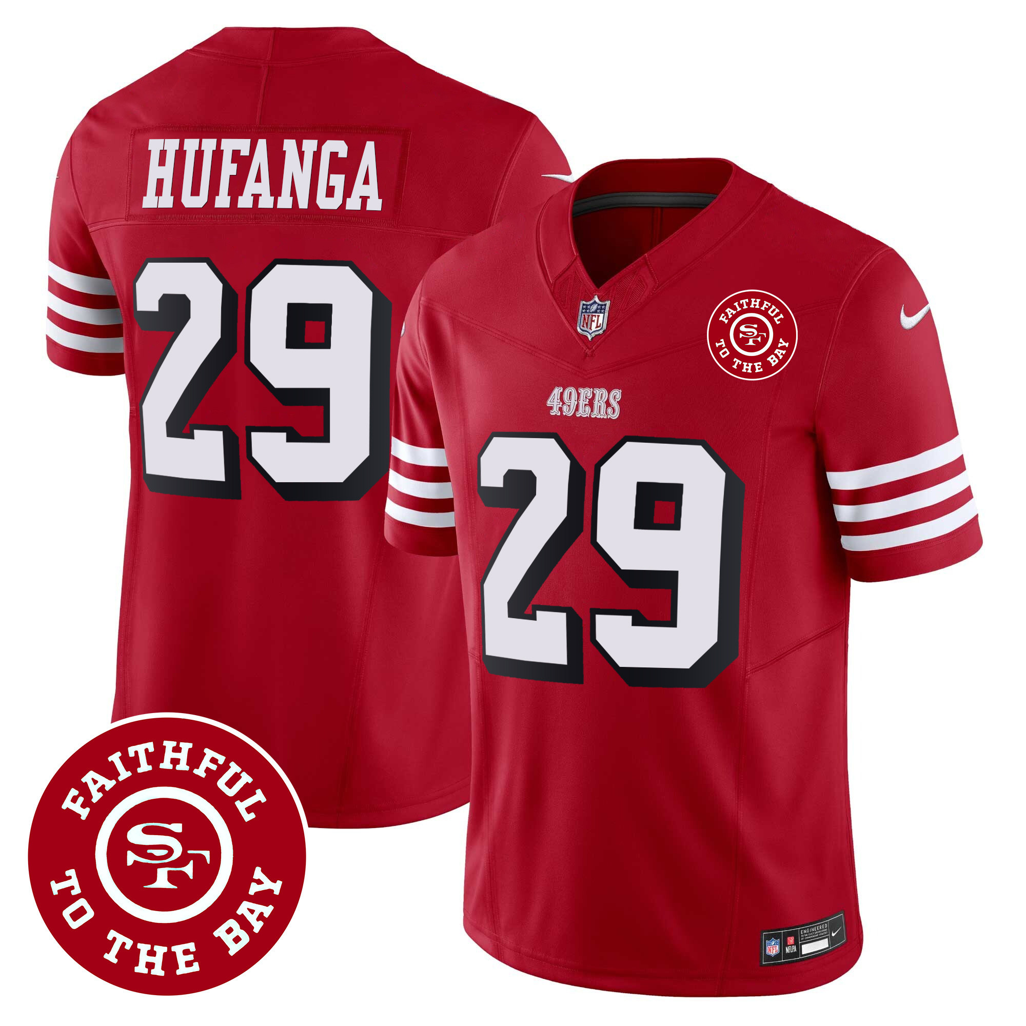 Men's Talanoa Hufanga San Francisco 49ers Faithful To The Bay Patch Vapor Red Jersey V2 - All Stitched