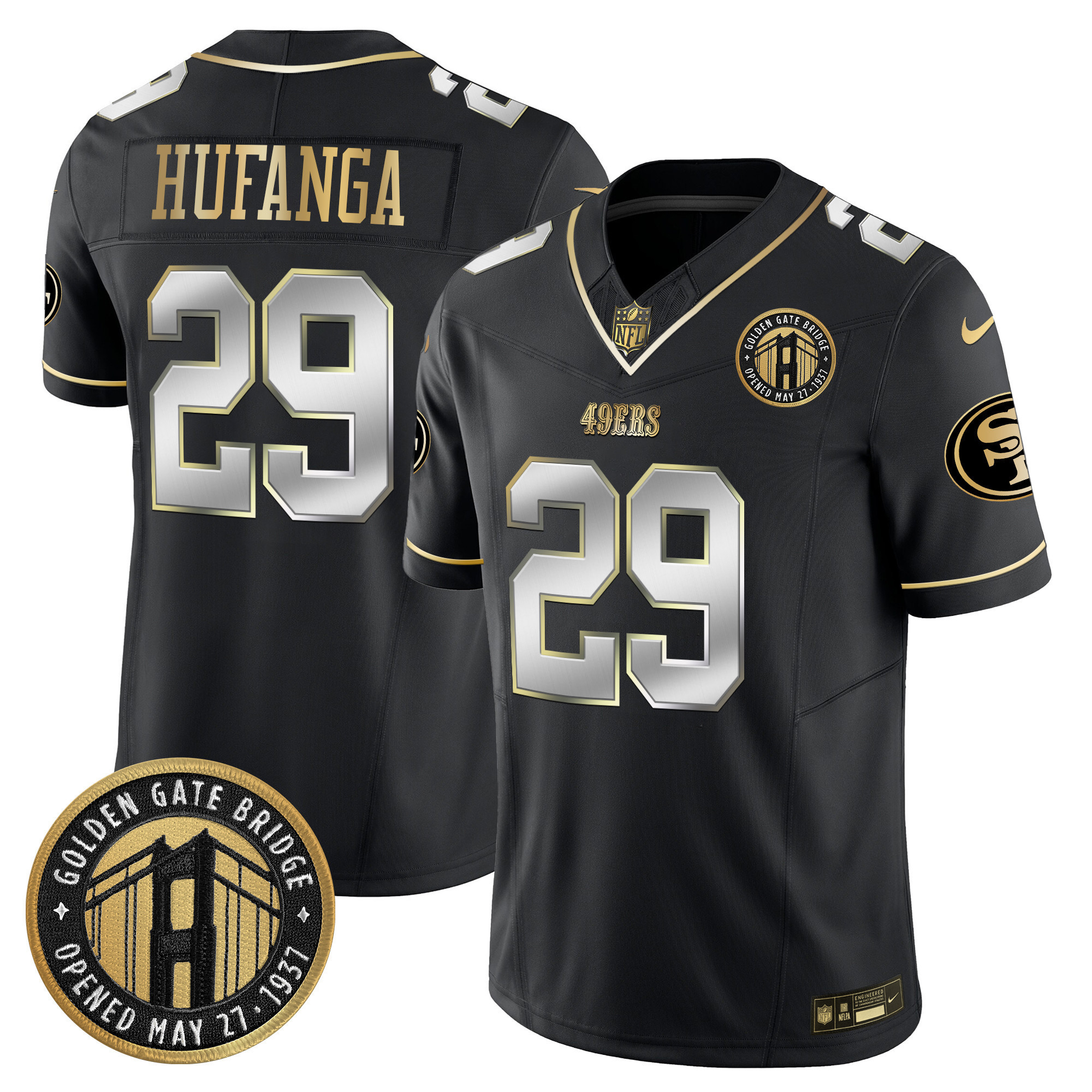 Men's Talanoa Hufanga San Francisco 49ers Golden Gate Bridge Patch Vapor Limited Black Limited Jersey - All Stitched