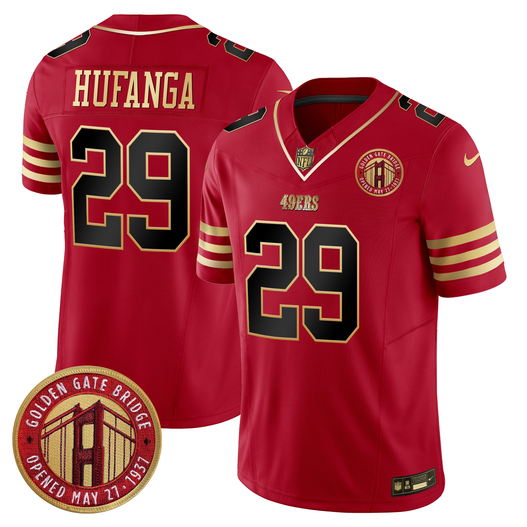 Men's Talanoa Hufanga San Francisco 49ers Golden Gate Bridge Patch Vapor Limited Black Scarlet Jersey - All Stitched