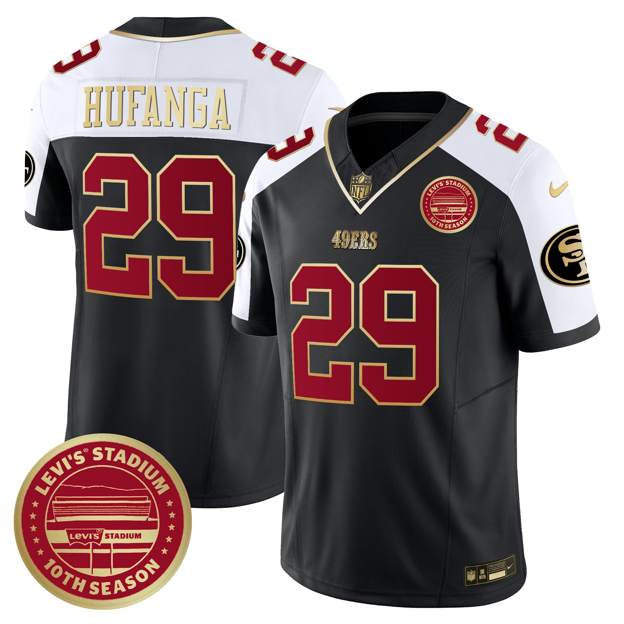 Men's Talanoa Hufanga San Francisco 49ers Levi's Stadium 10th Season Patch Vapor Limited Black Alternate Jersey - All Stitched