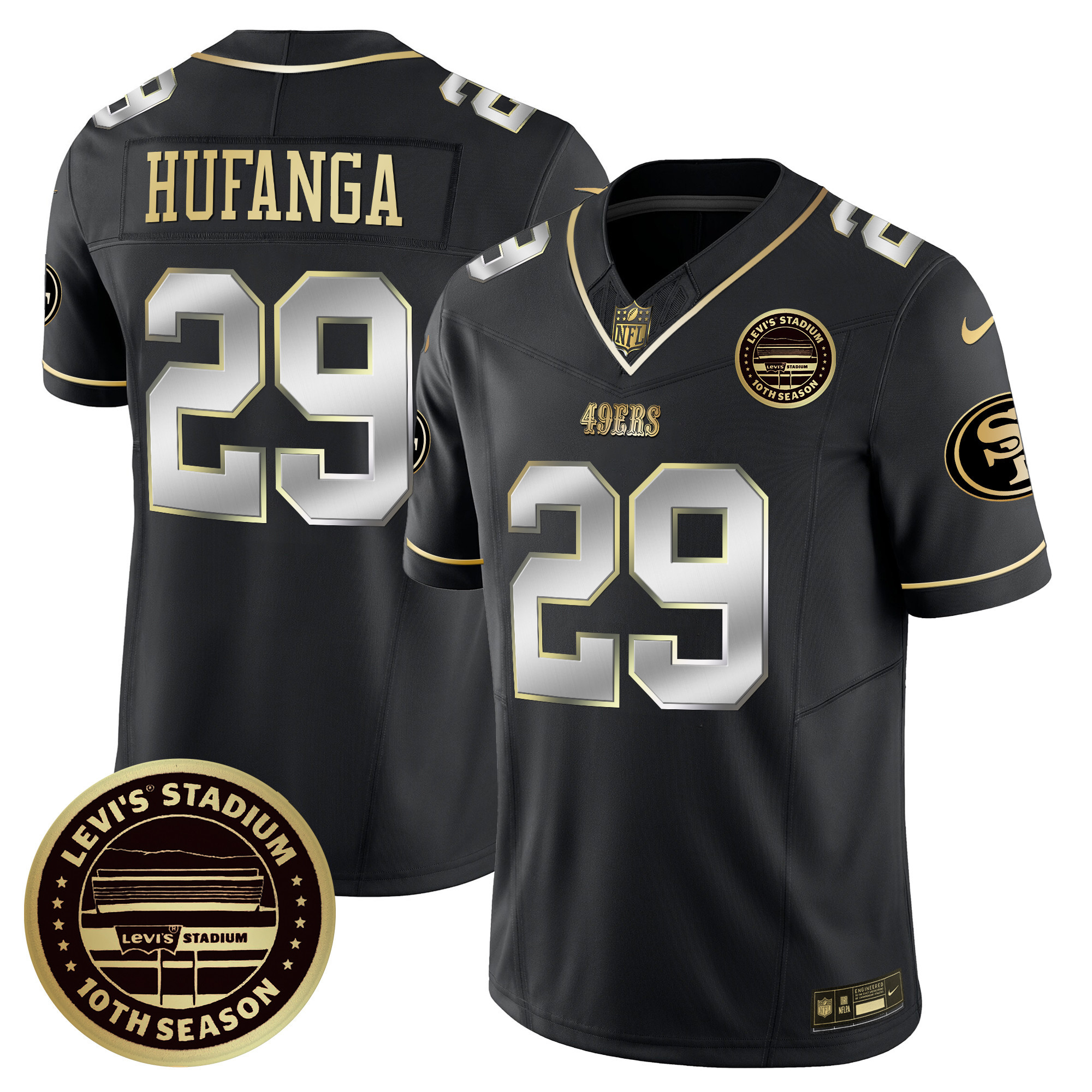 Men's Talanoa Hufanga San Francisco 49ers Levi's Stadium 10th Season Patch Vapor Limited Black Limited Jersey - All Stitched