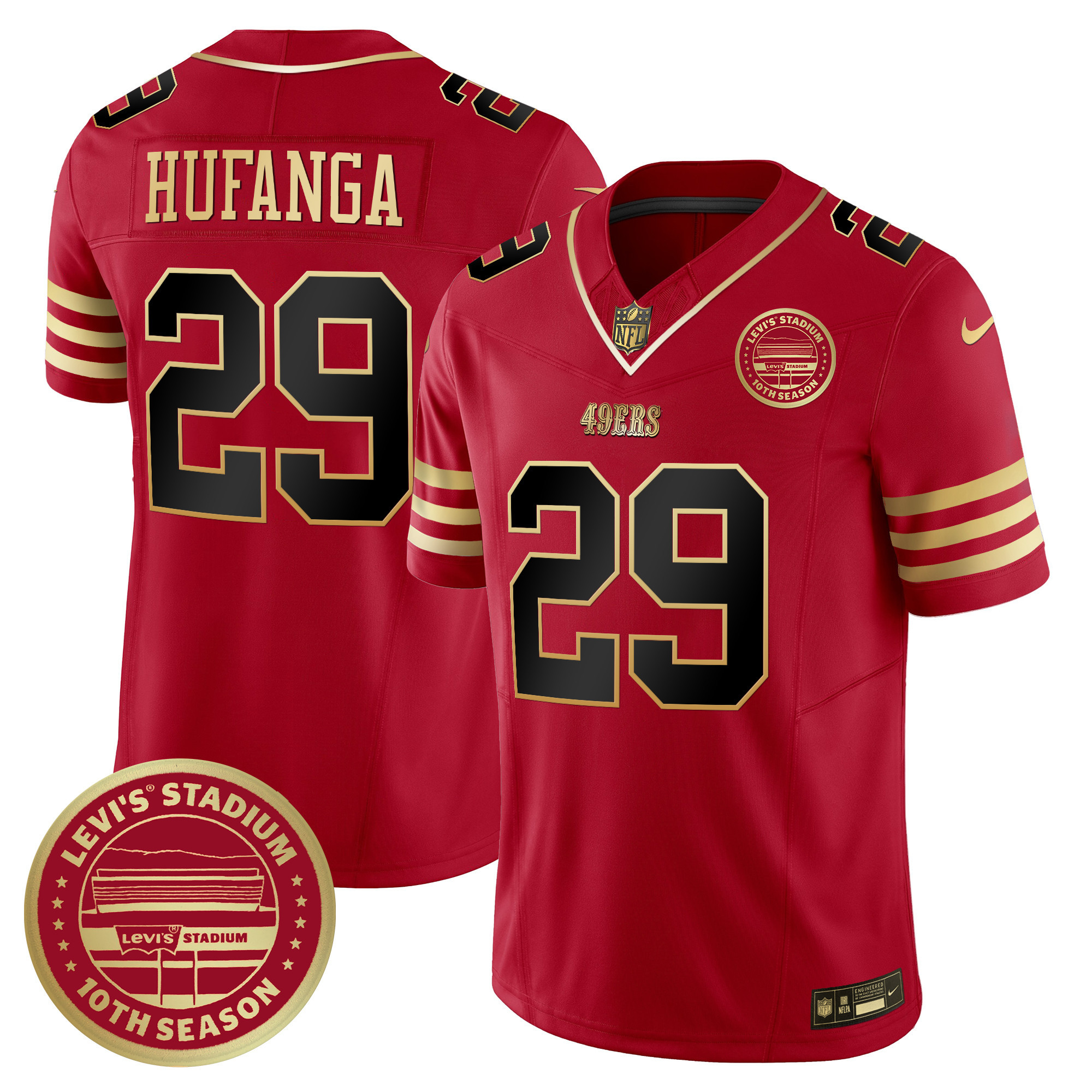 Men's Talanoa Hufanga San Francisco 49ers Levi's Stadium 10th Season Patch Vapor Limited Black Scarlet Jersey - All Stitched