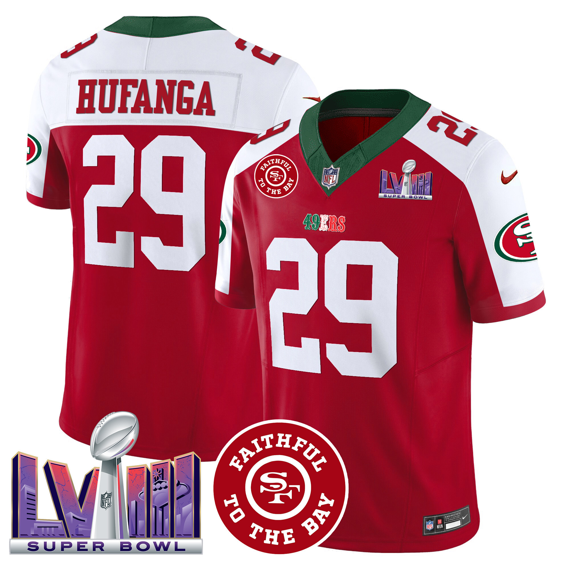 Men's Talanoa Hufanga San Francisco 49ers Mexico Faithful & Super Bowl LVIII Patch Vapor Red Alternate Jersey - All Stitched