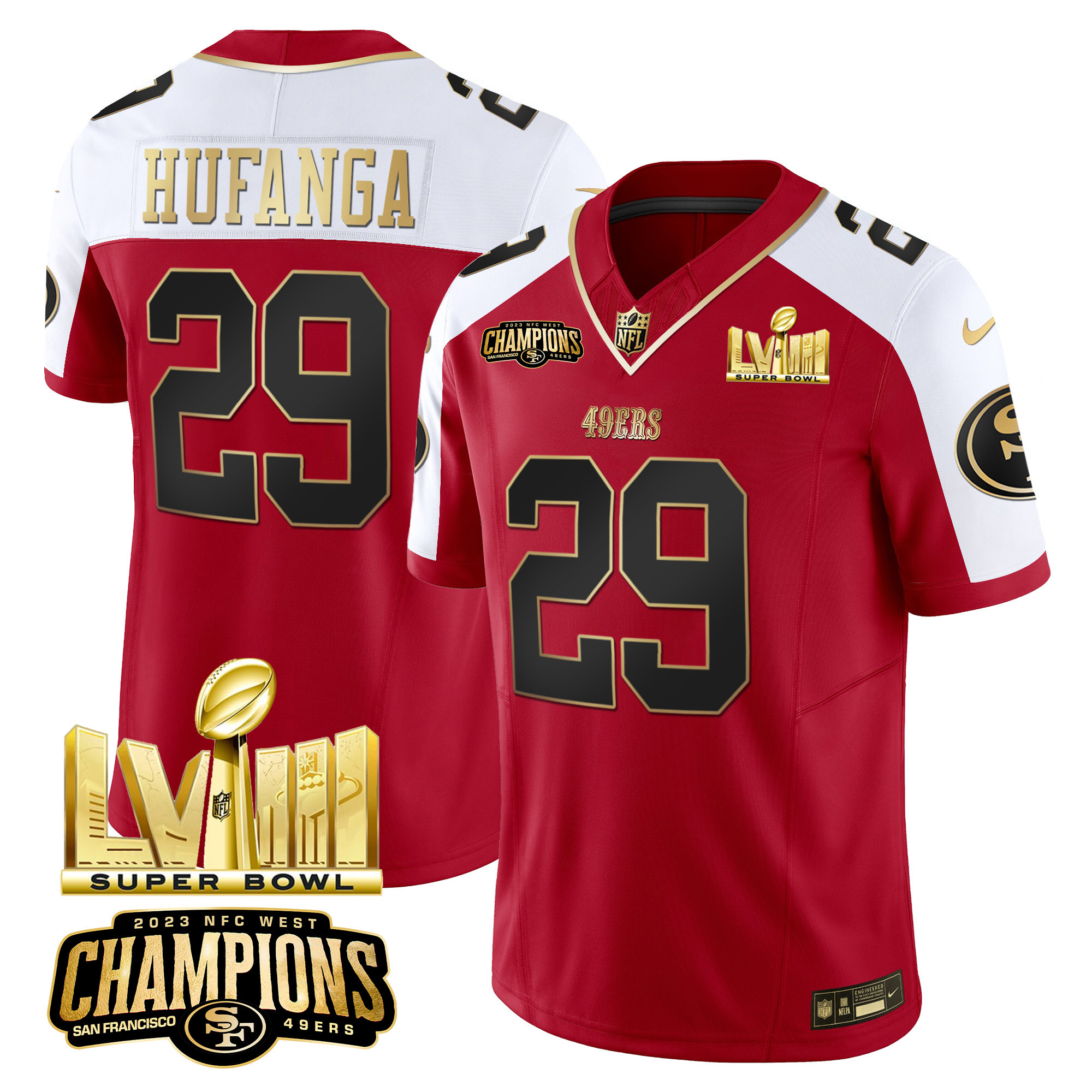 Men's Talanoa Hufanga San Francisco 49ers NFC West Champions & Super Bowl LVIII Gold Patch Vapor Alternate Jersey - All Stitched