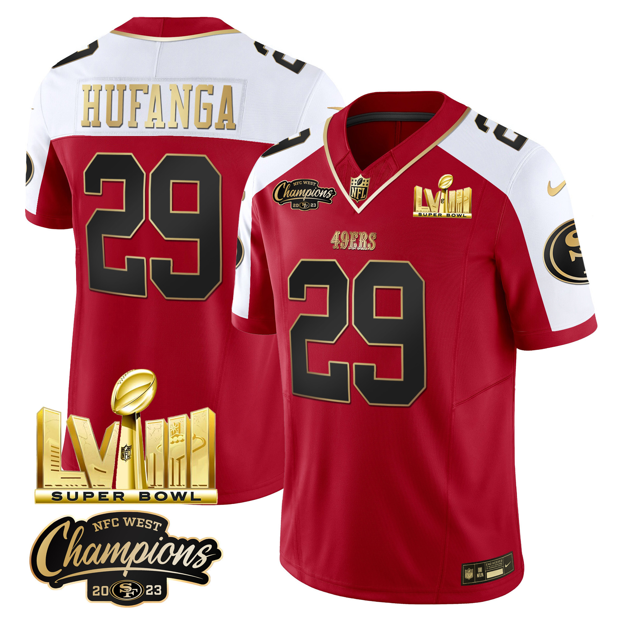 Men's Talanoa Hufanga San Francisco 49ers NFC West Champions & Super Bowl LVIII Gold Patch Vapor Alternate Jersey V2 - All Stitched