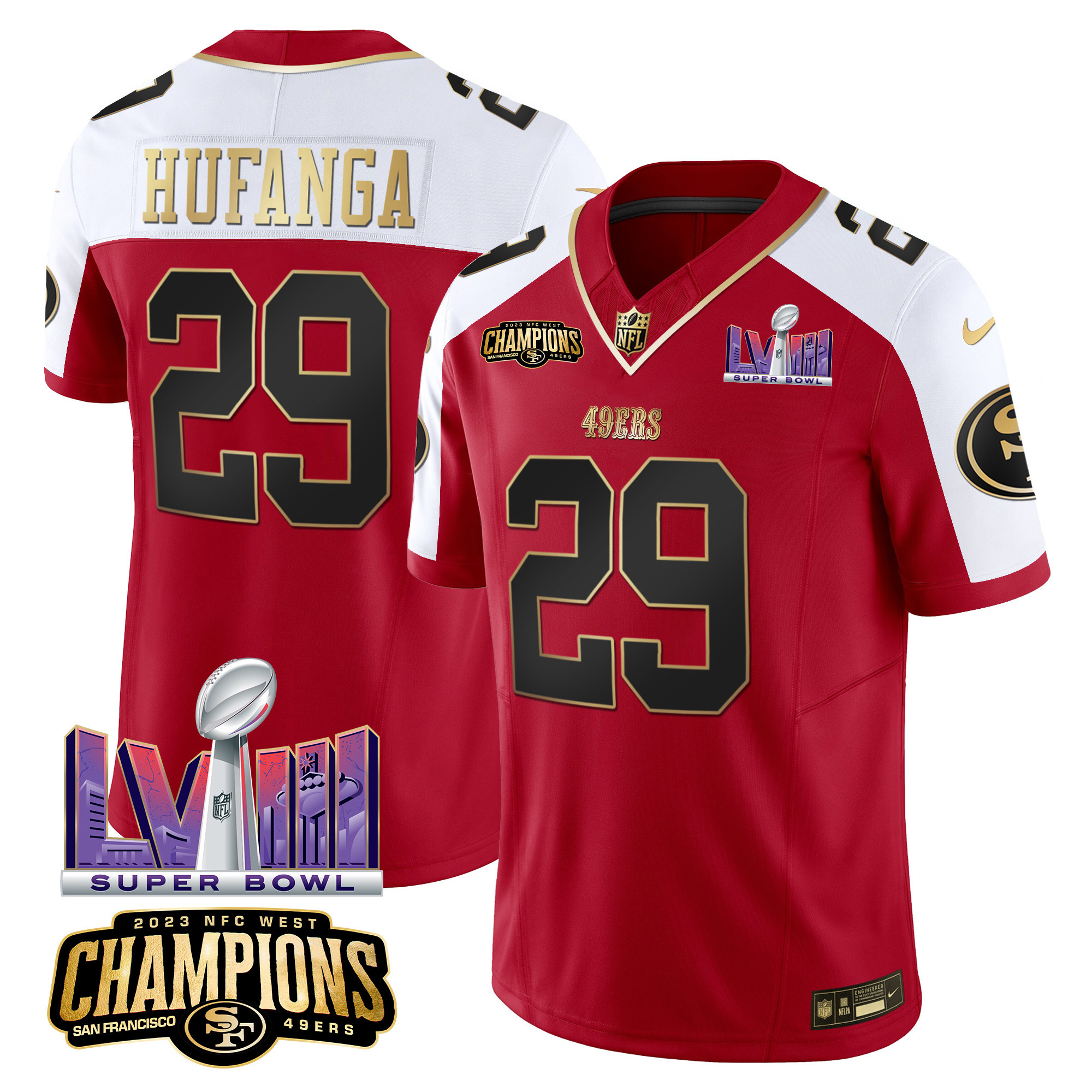 Men's Talanoa Hufanga San Francisco 49ers NFC West Champions & Super Bowl LVIII Patch Vapor Alternate Jersey - All Stitched
