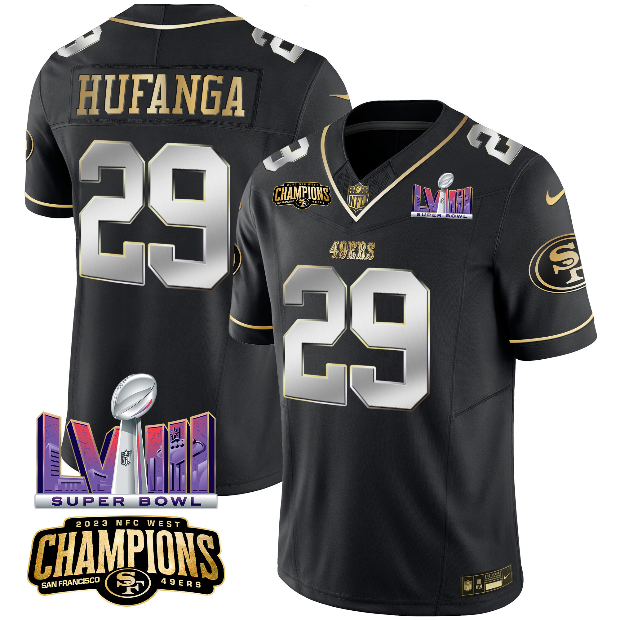 Men's Talanoa Hufanga San Francisco 49ers NFC West Champions & Super Bowl LVIII Patch Vapor Black Limited Jersey - All Stitched
