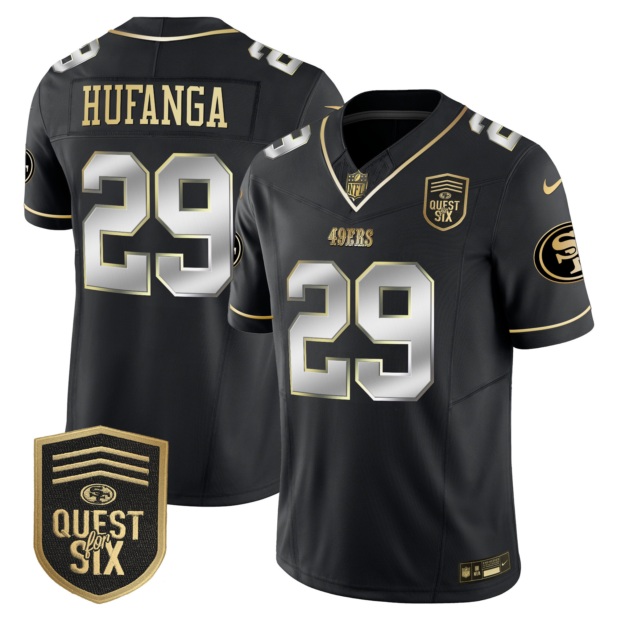 Men's Talanoa Hufanga San Francisco 49ers Quest For Six Patch Vapor Limited Black Limited Jersey - All Stitched