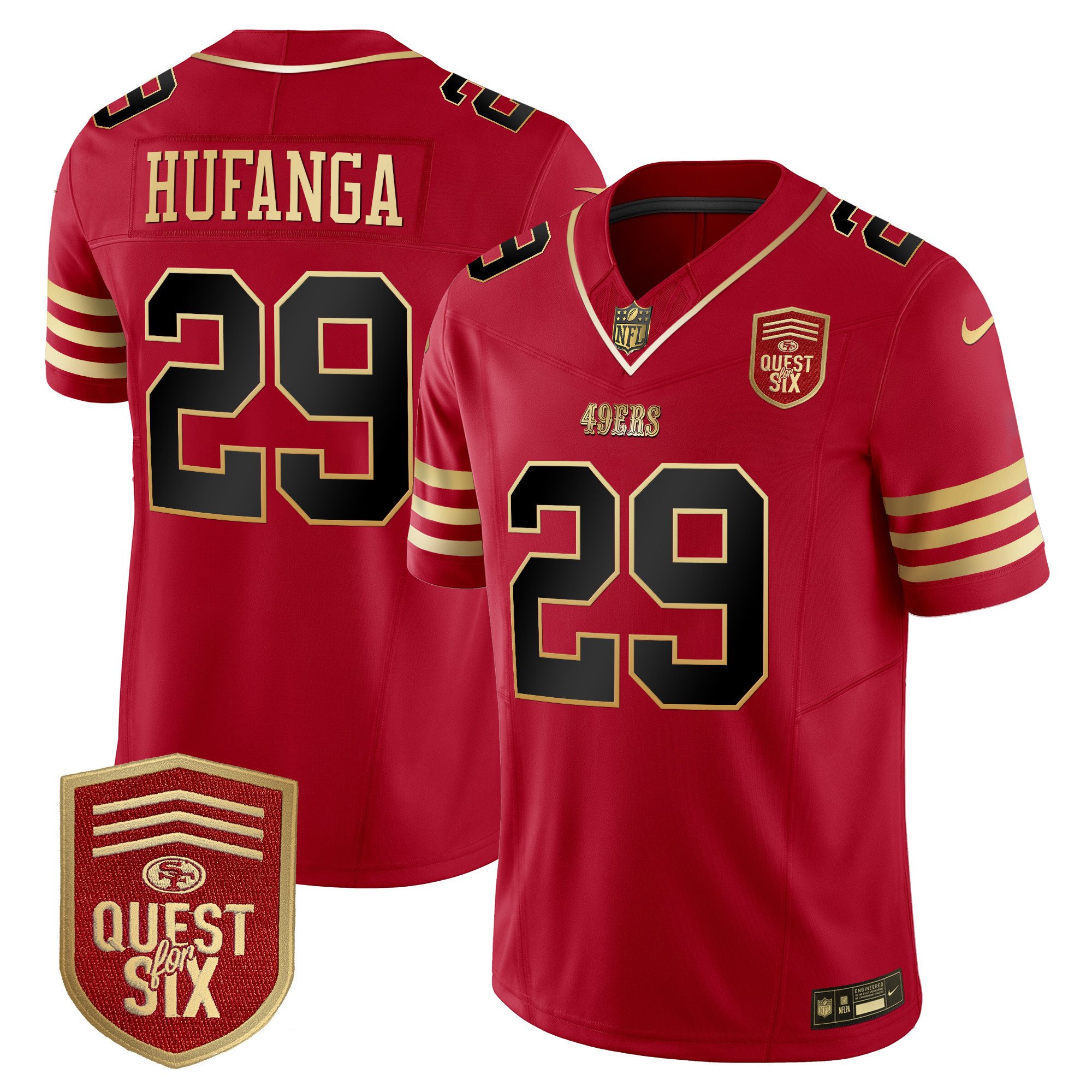 Men's Talanoa Hufanga San Francisco 49ers Quest For Six Patch Vapor Limited Black Scarlet Jersey - All Stitched