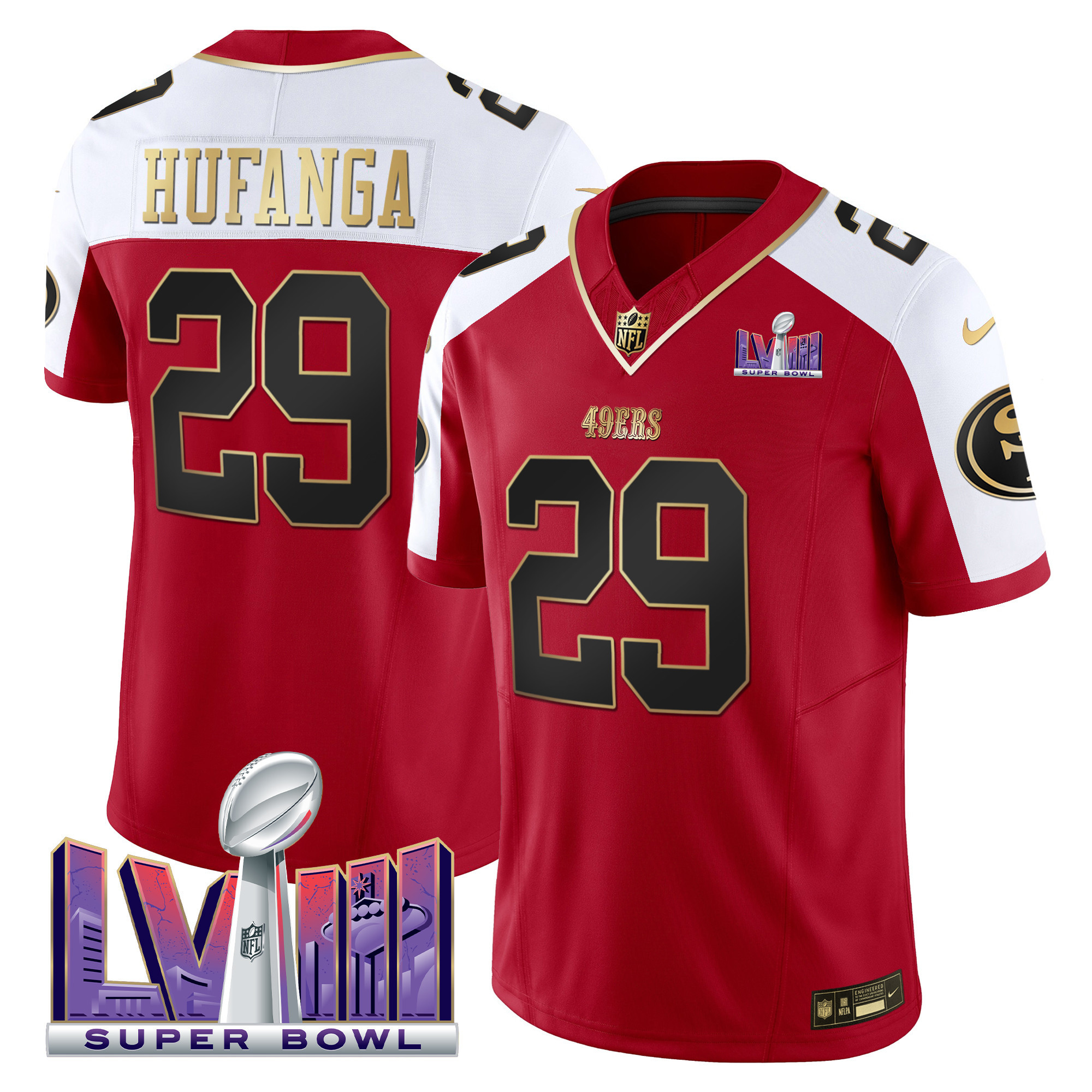 Men's Talanoa Hufanga San Francisco 49ers Super Bowl LVIII Patch Vapor Alternate Jersey - All Stitched