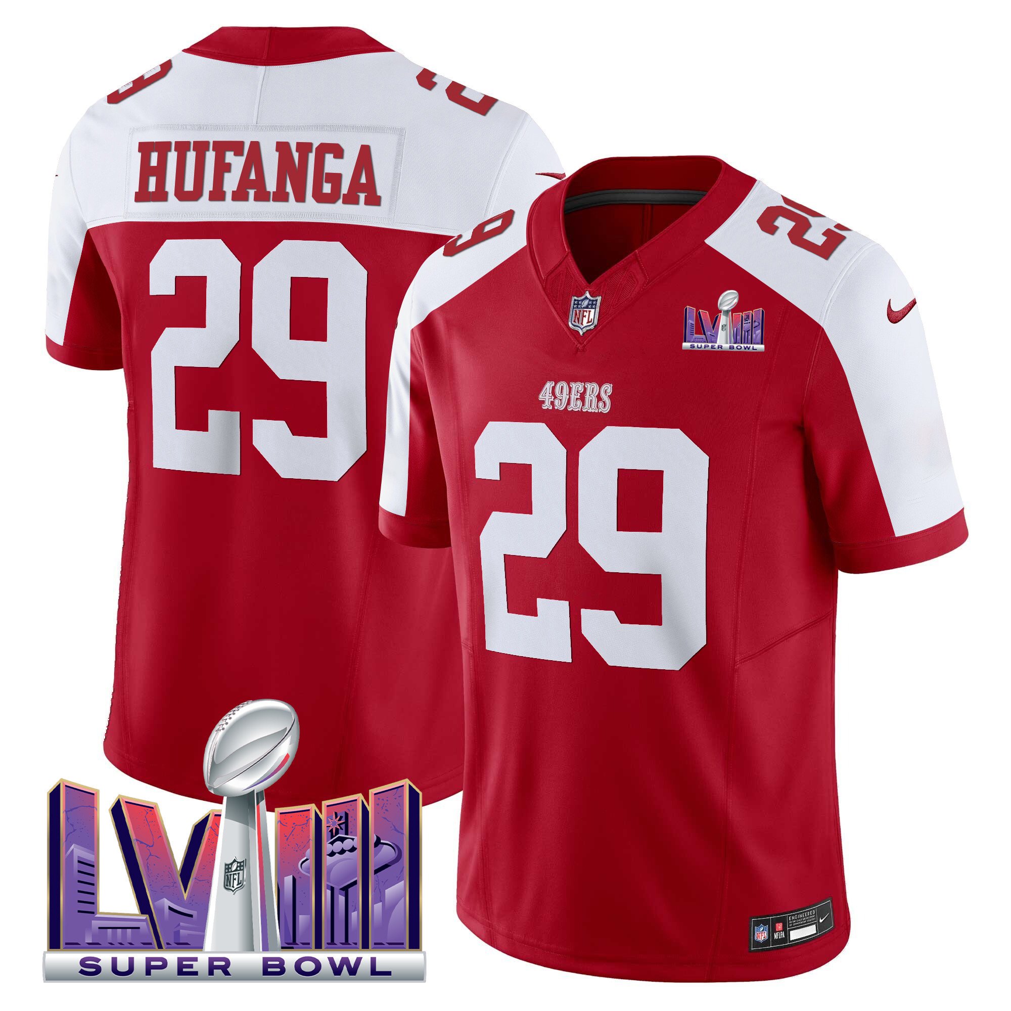 Men's Talanoa Hufanga San Francisco 49ers Super Bowl LVIII Patch Vapor Limited Alternate Jersey - All Stitched