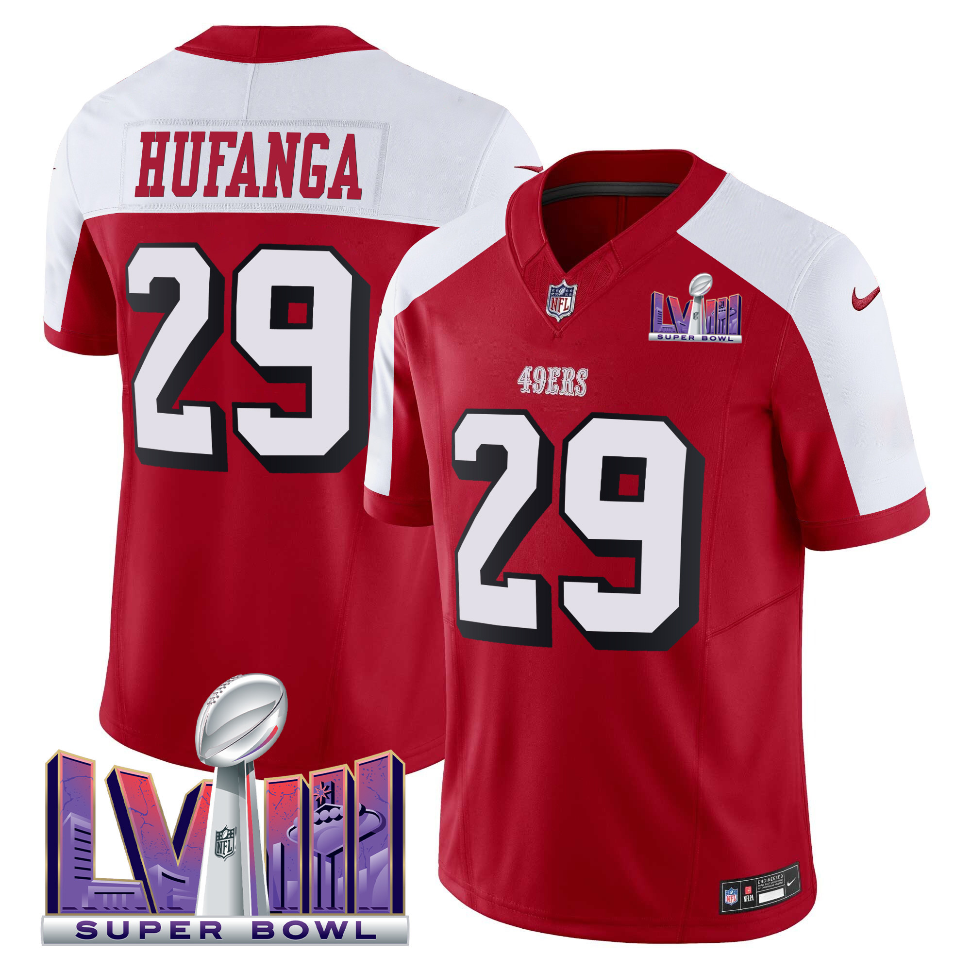 Men's Talanoa Hufanga San Francisco 49ers Super Bowl LVIII Patch Vapor Limited Alternate Jersey V2 - All Stitched