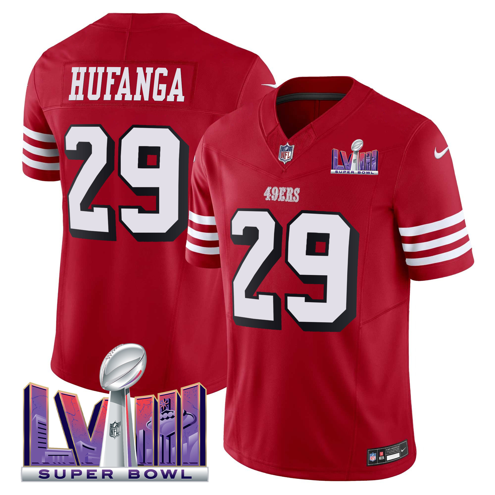Men's Talanoa Hufanga San Francisco 49ers Super Bowl LVIII Patch Vapor Limited Red Jersey V2 - All Stitched