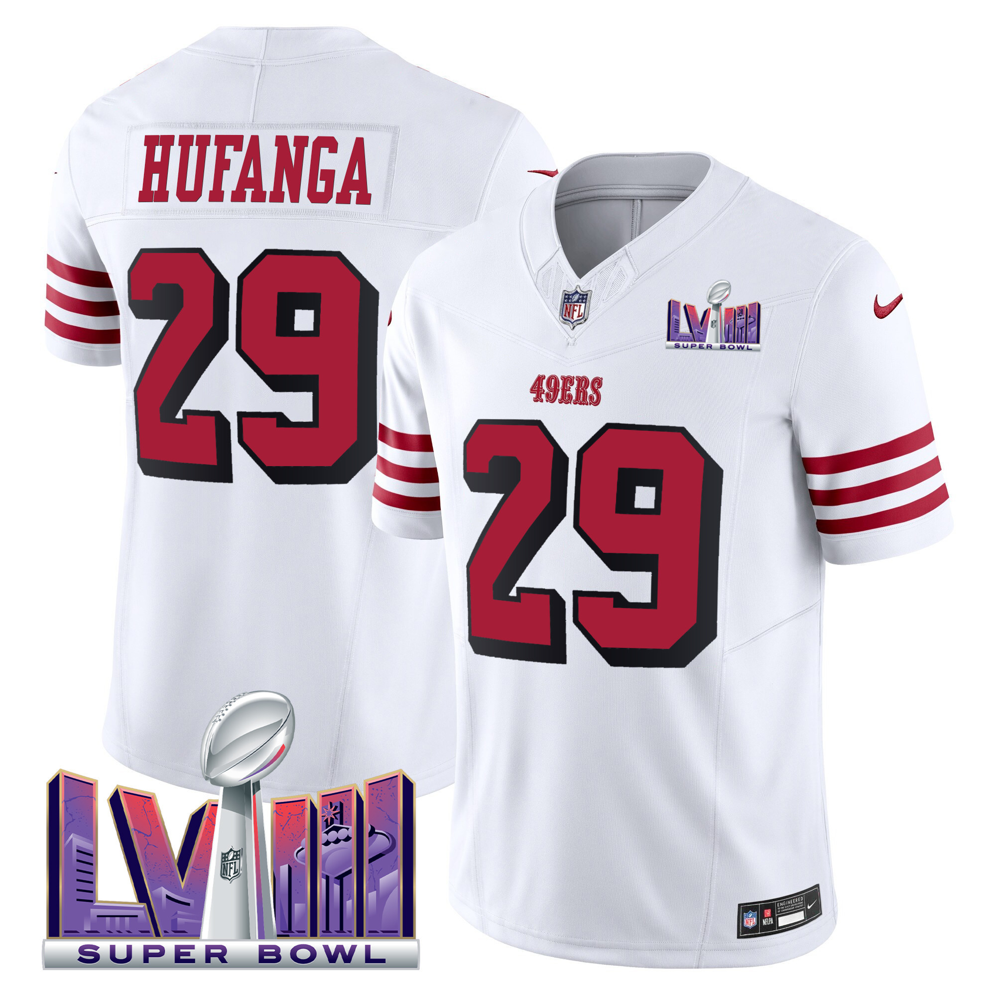 Men's Talanoa Hufanga San Francisco 49ers Super Bowl LVIII Patch Vapor Limited White Jersey V2 - All Stitched
