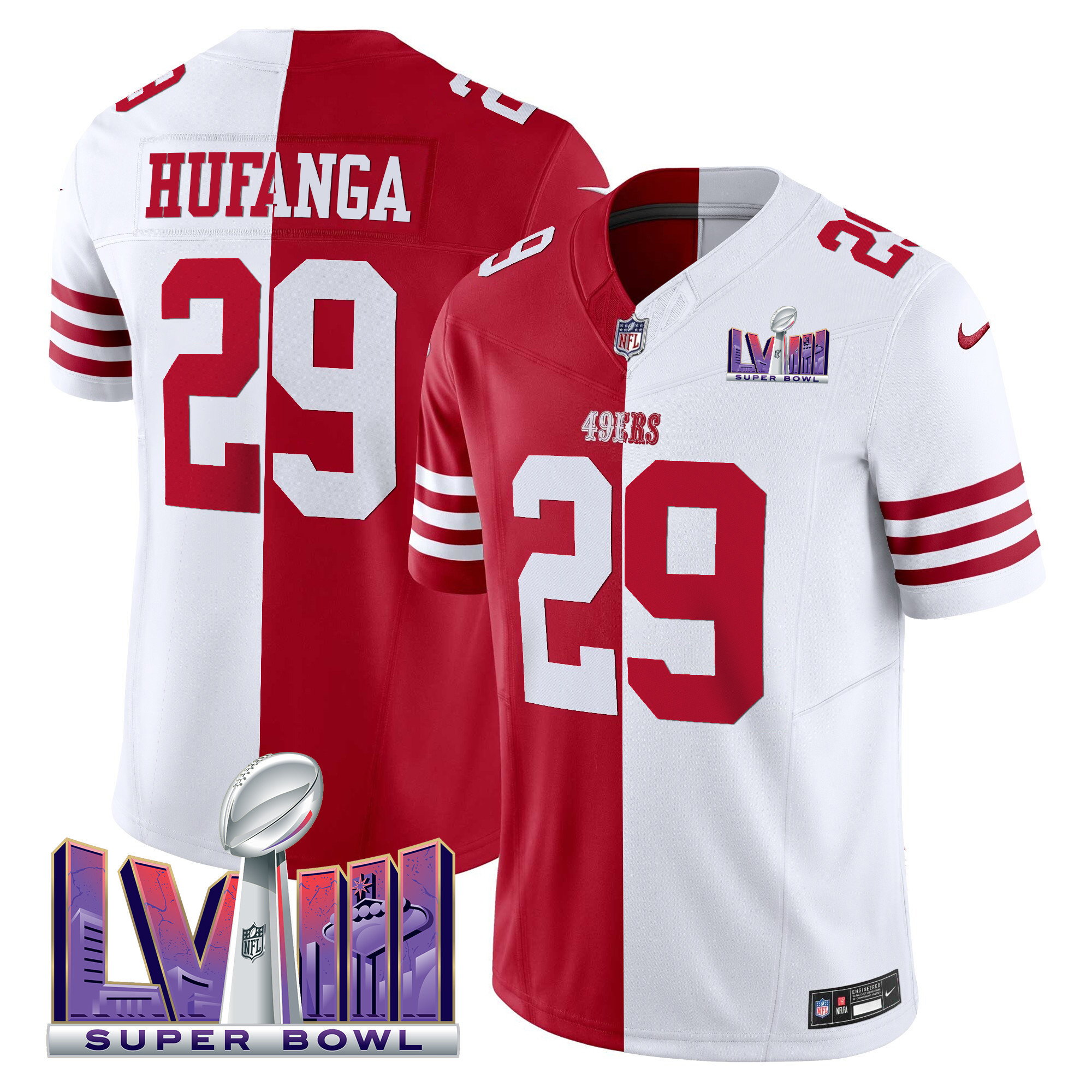 Men's Talanoa Hufanga San Francisco 49ers Super Bowl LVIII Patch Vapor Split Jersey V2 - All Stitched