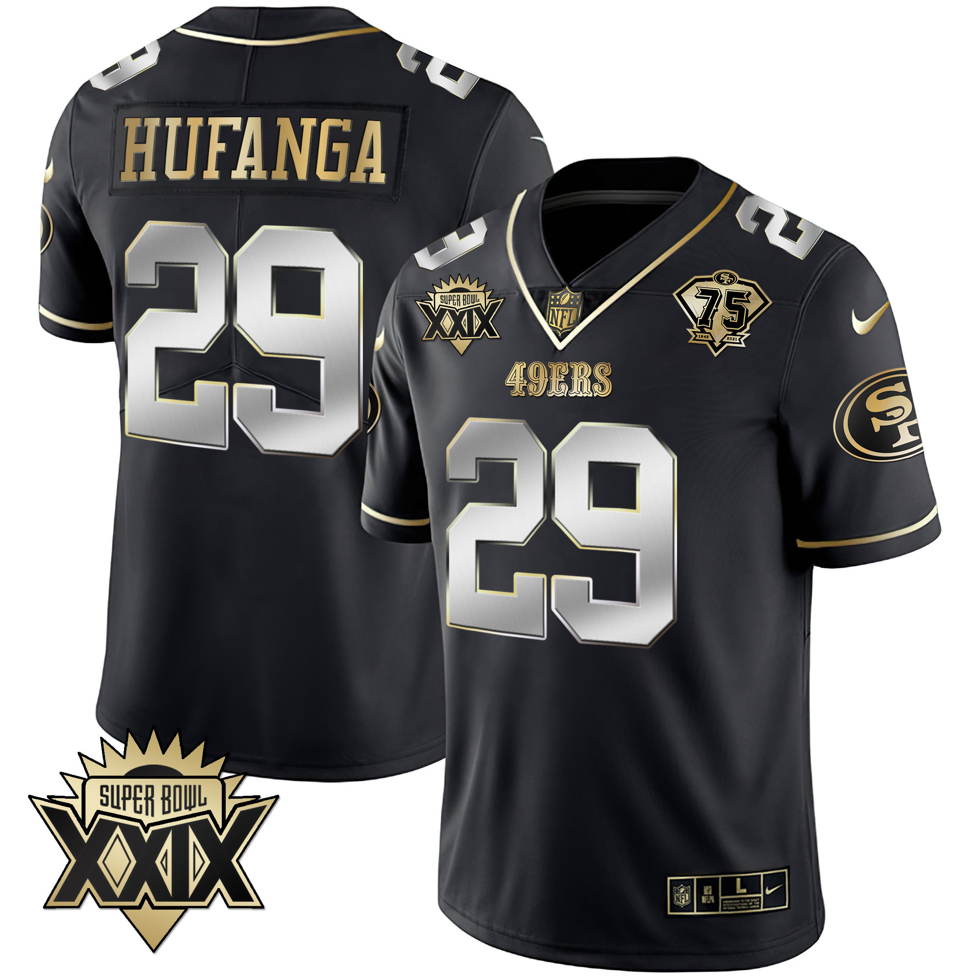 Men's Talanoa Hufanga San Francisco 49ers Super Bowl XXIX Patch Black Red Gold Black Limited Jersey - All Stitched