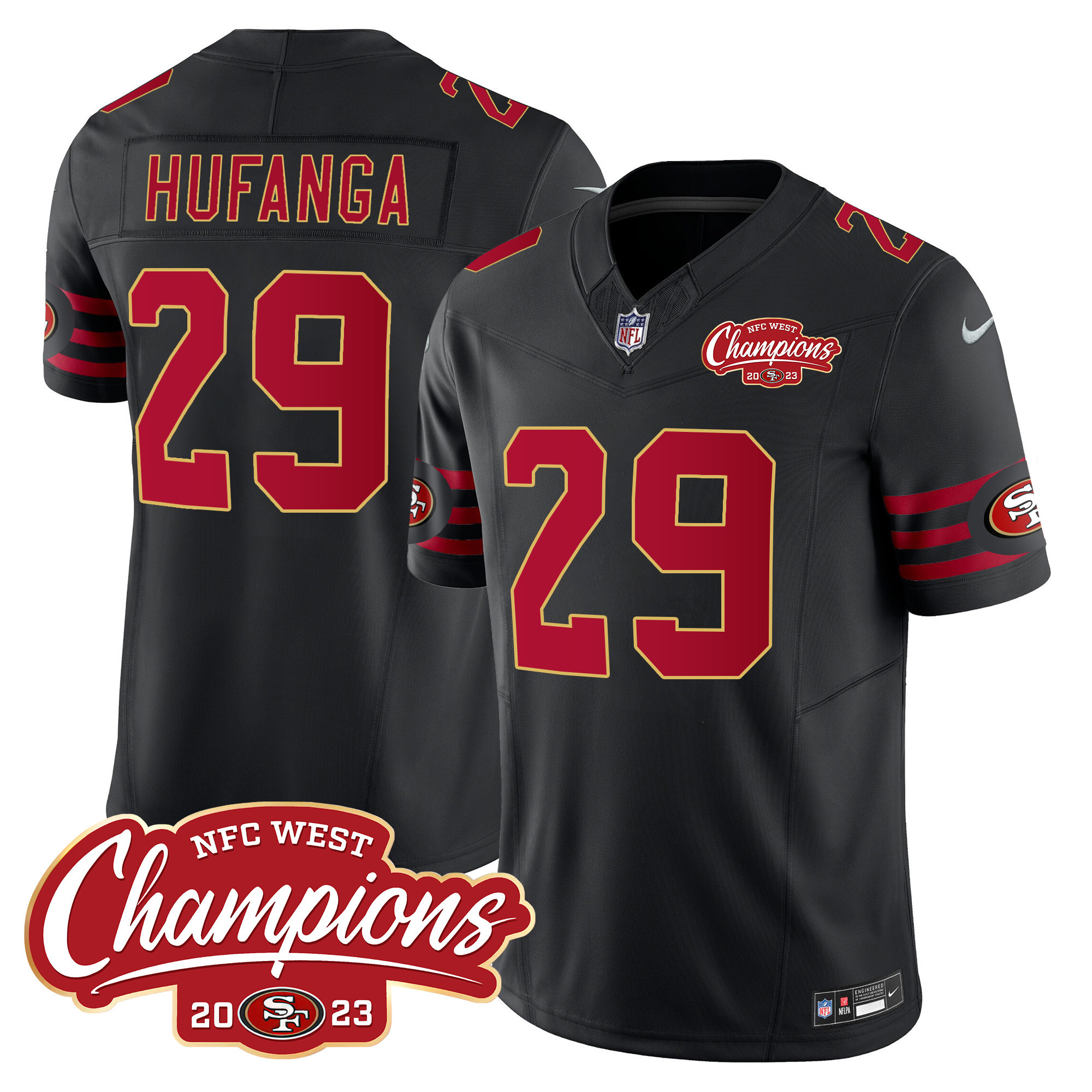Men's Talanoa Hufanga San Francisco 49ers Throwback NFC West Champions Patch Vapor Black Jersey - All Stitched