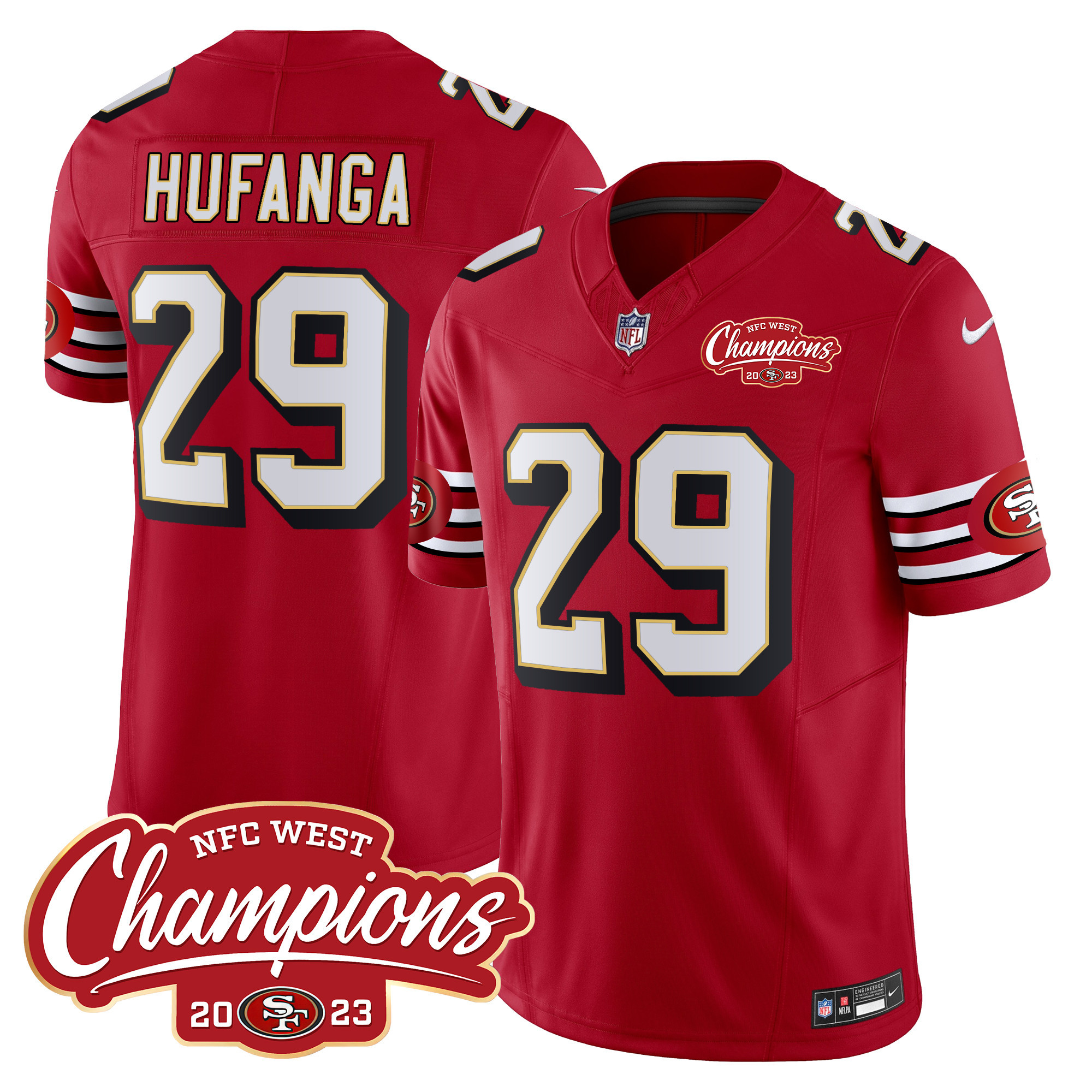 Men's Talanoa Hufanga San Francisco 49ers Throwback NFC West Champions Patch Vapor Red Jersey - All Stitched