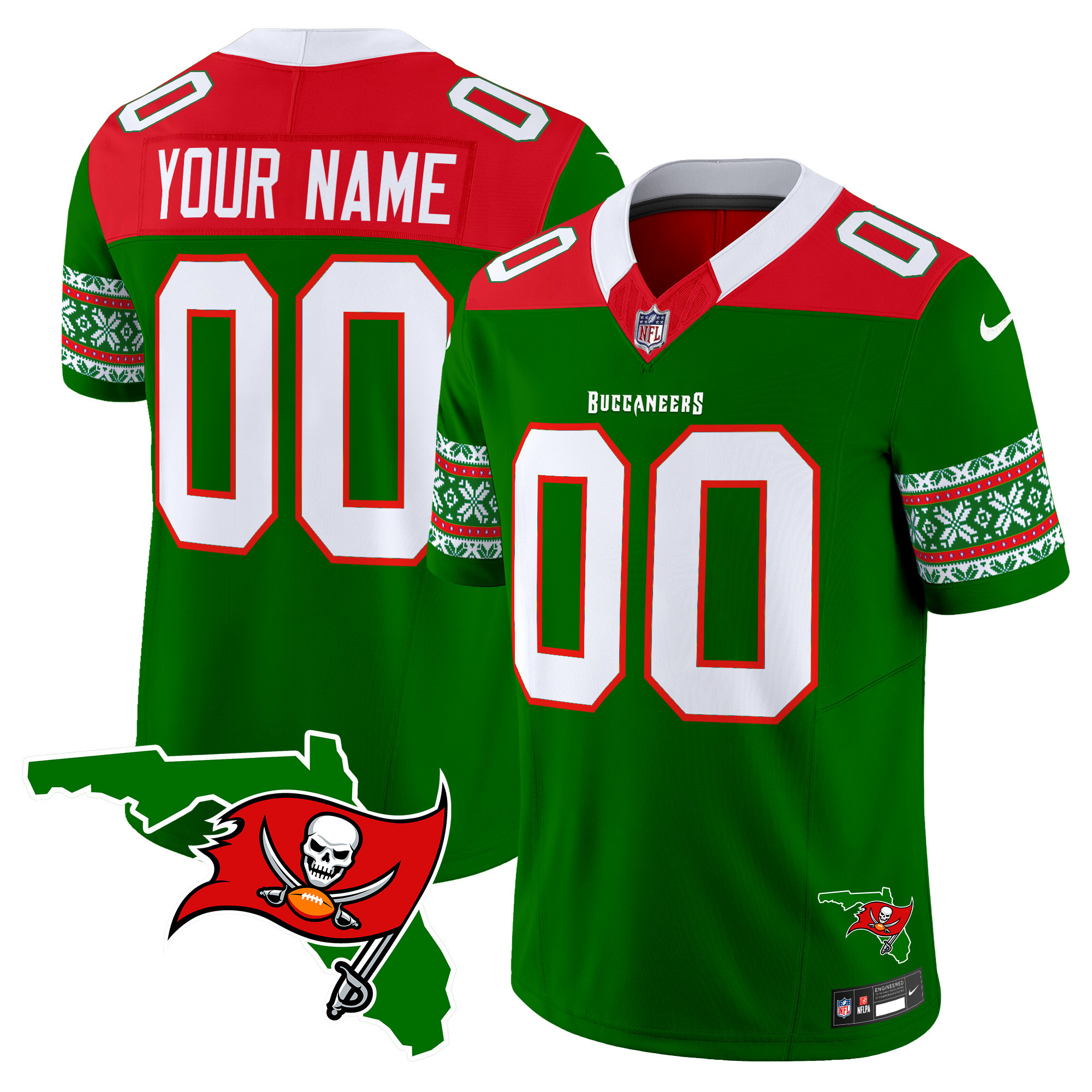 Men's Tampa Bay Buccaneers 2024 Christmas Vapor Limited Custom Green Jersey - All Stitched