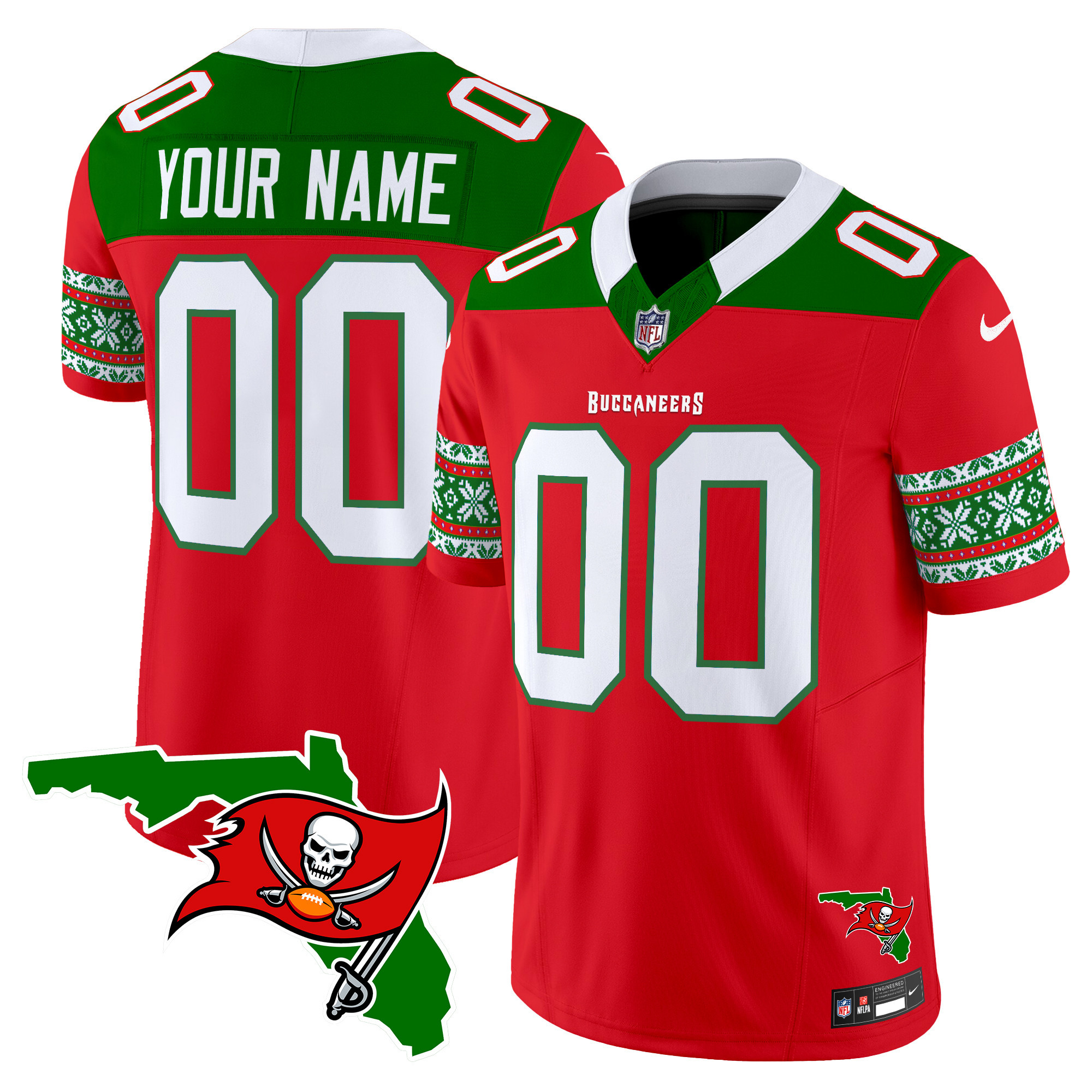 Men's Tampa Bay Buccaneers 2024 Christmas Vapor Limited Custom Red Jersey - All Stitched