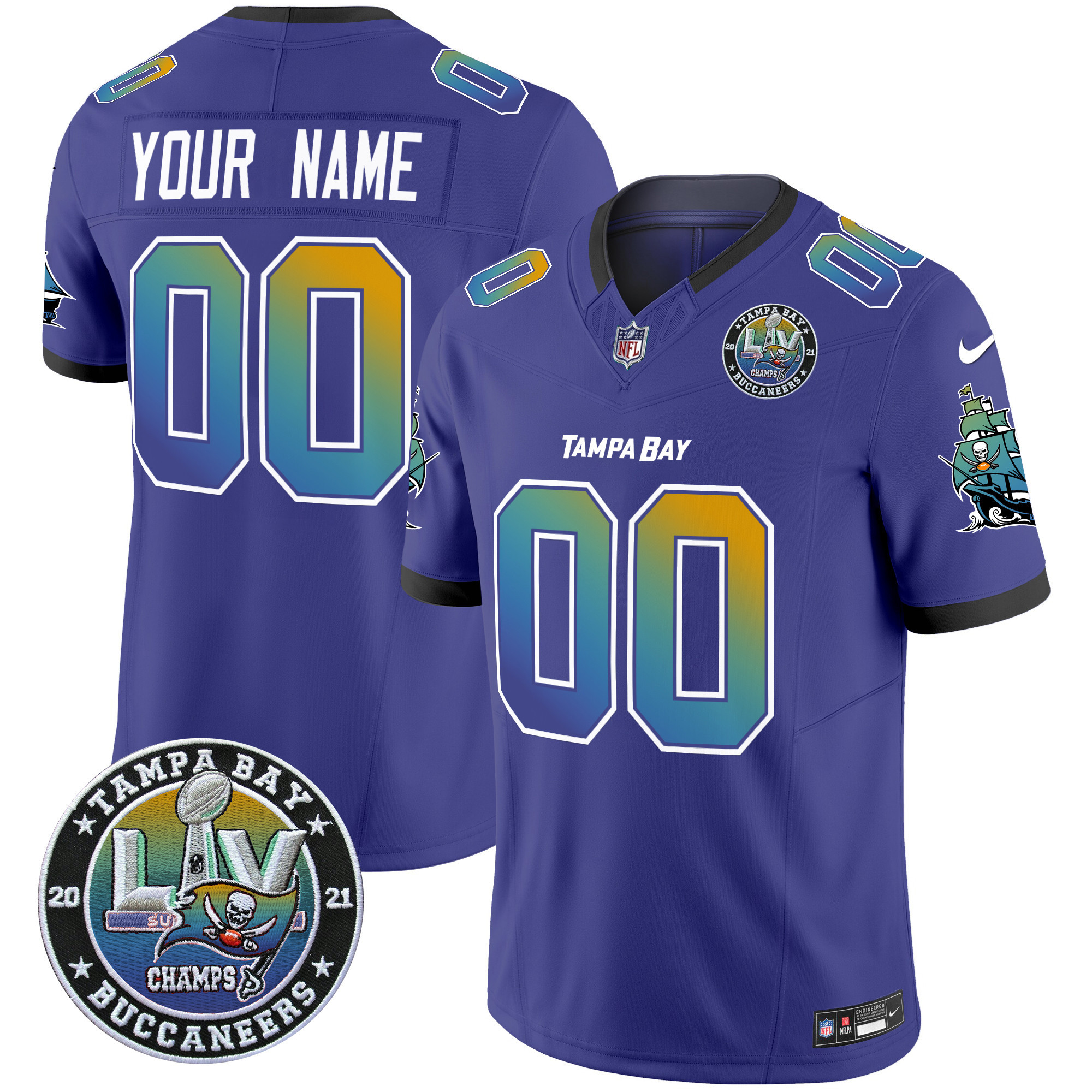Men's Tampa Bay Buccaneers "Tampa City" Super Bowl LIV Patch Vapor Limited Custom Purple Jersey - All Stitched