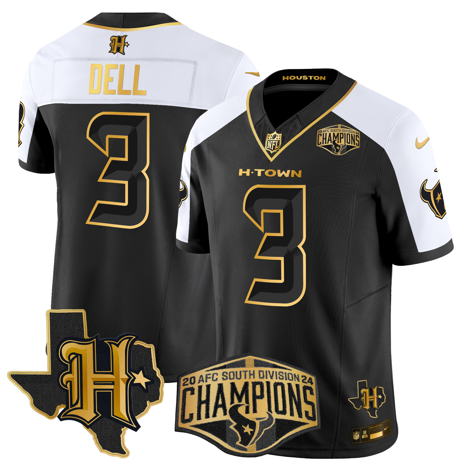 Men's Tank Dell Houston Texans 2024 AFC South Division Champions Patch Gold Vapor Limited Alternate Jersey - All Stitched