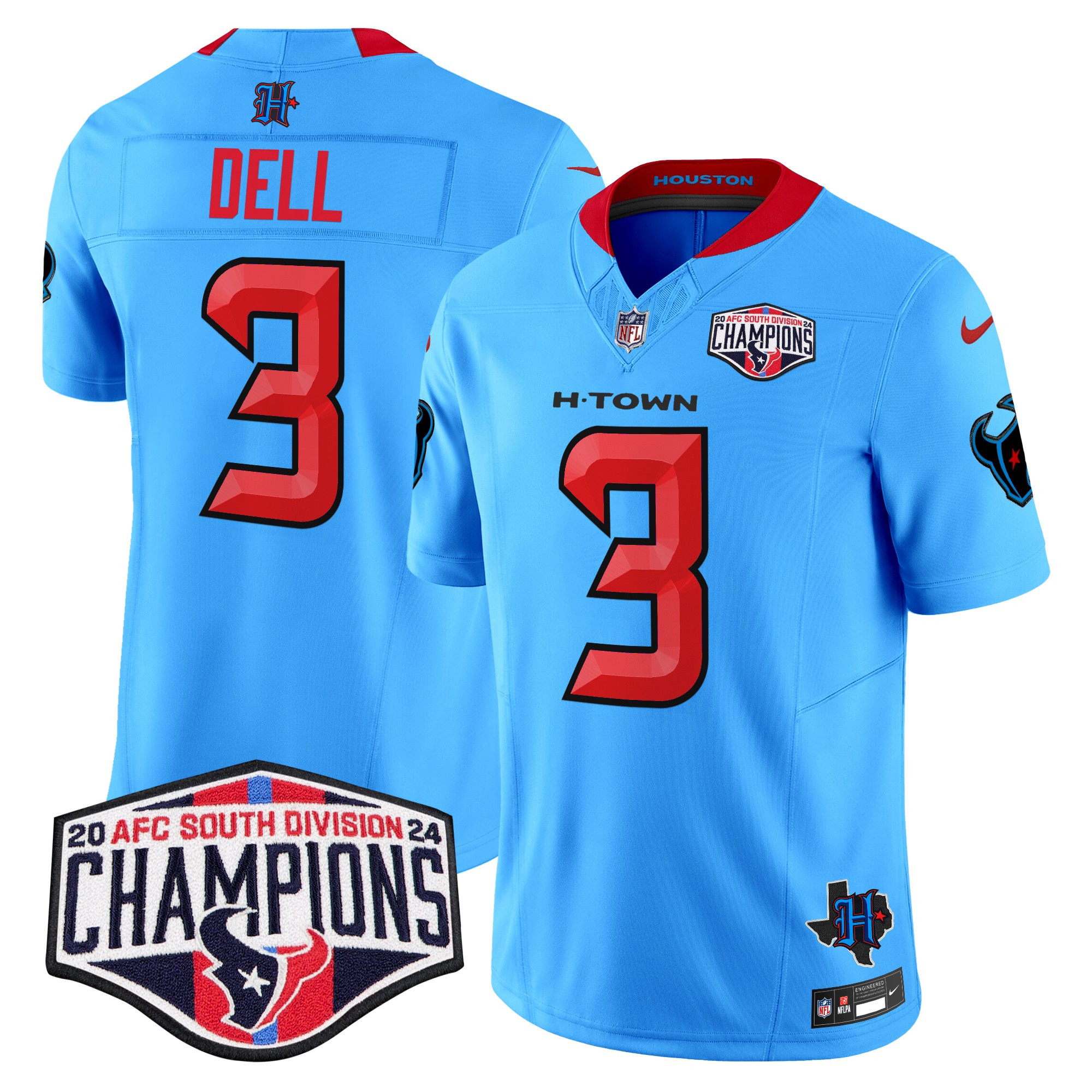 Men's Tank Dell Houston Texans 2024 AFC South Division Champions Patch Vapor Limited Blue. Jersey - All Stitched