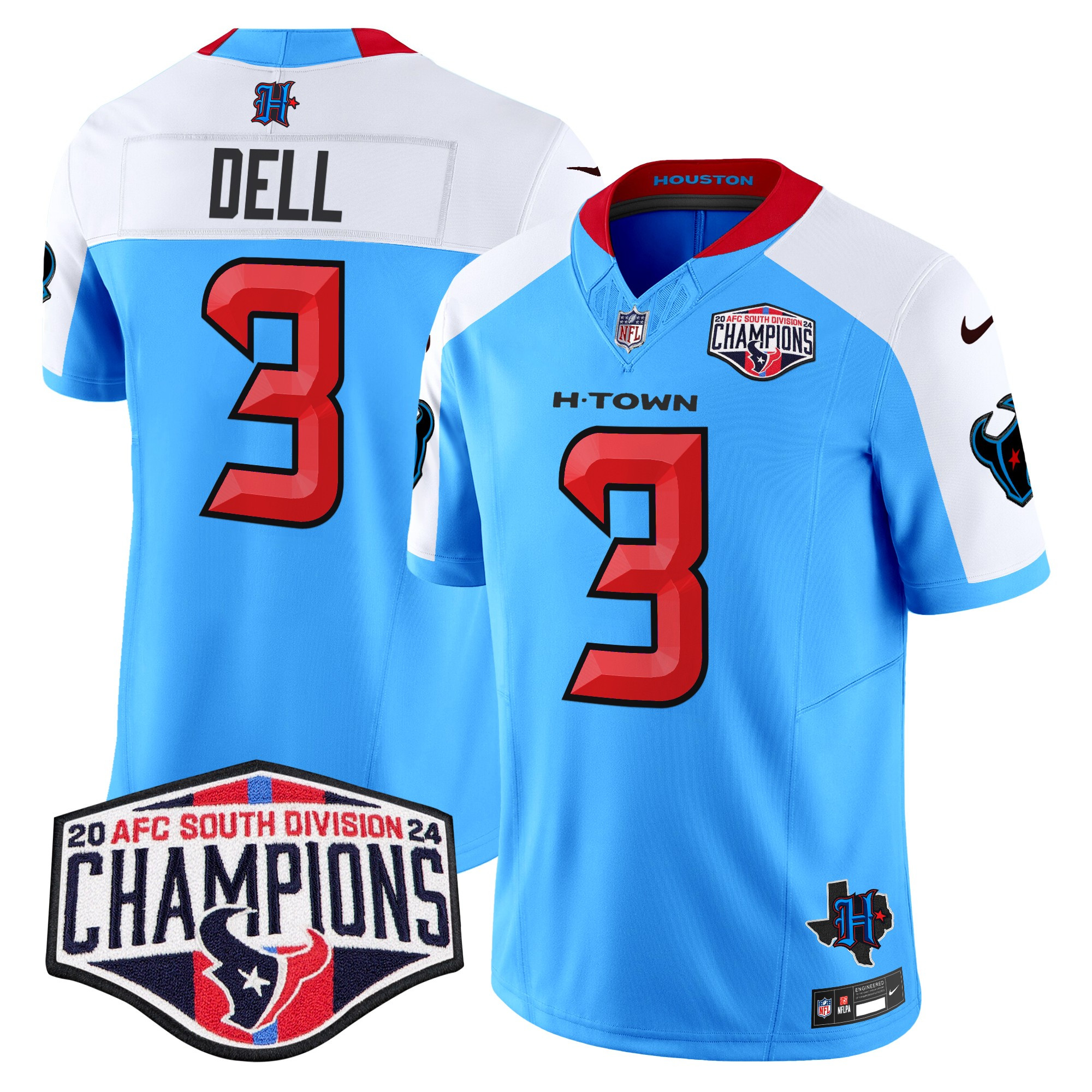Men's Tank Dell Houston Texans 2024 AFC South Division Champions Patch Vapor Limited Blue Alternate Jersey - All Stitched