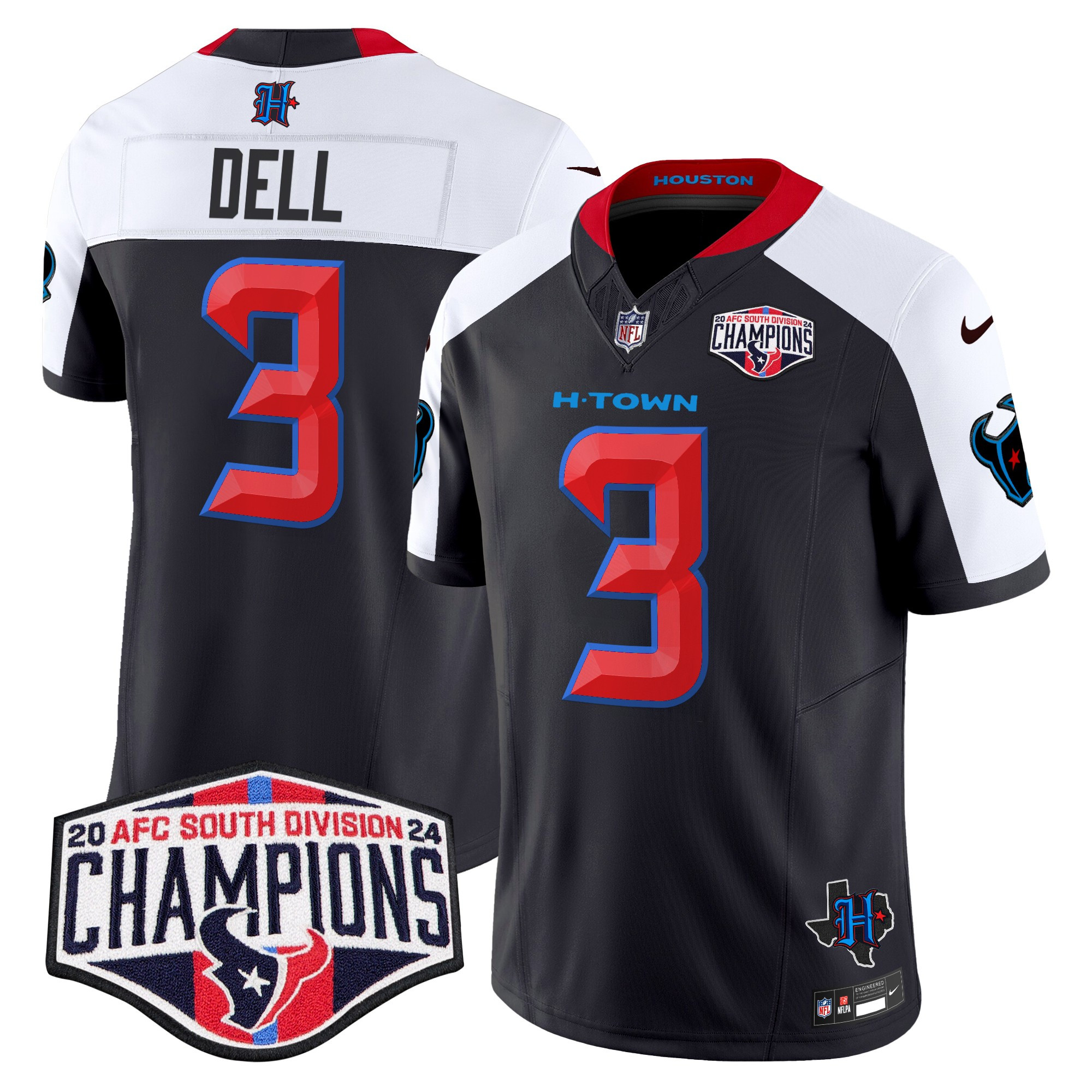 Men's Tank Dell Houston Texans 2024 AFC South Division Champions Patch Vapor Limited Navy Alternate Jersey - All Stitched