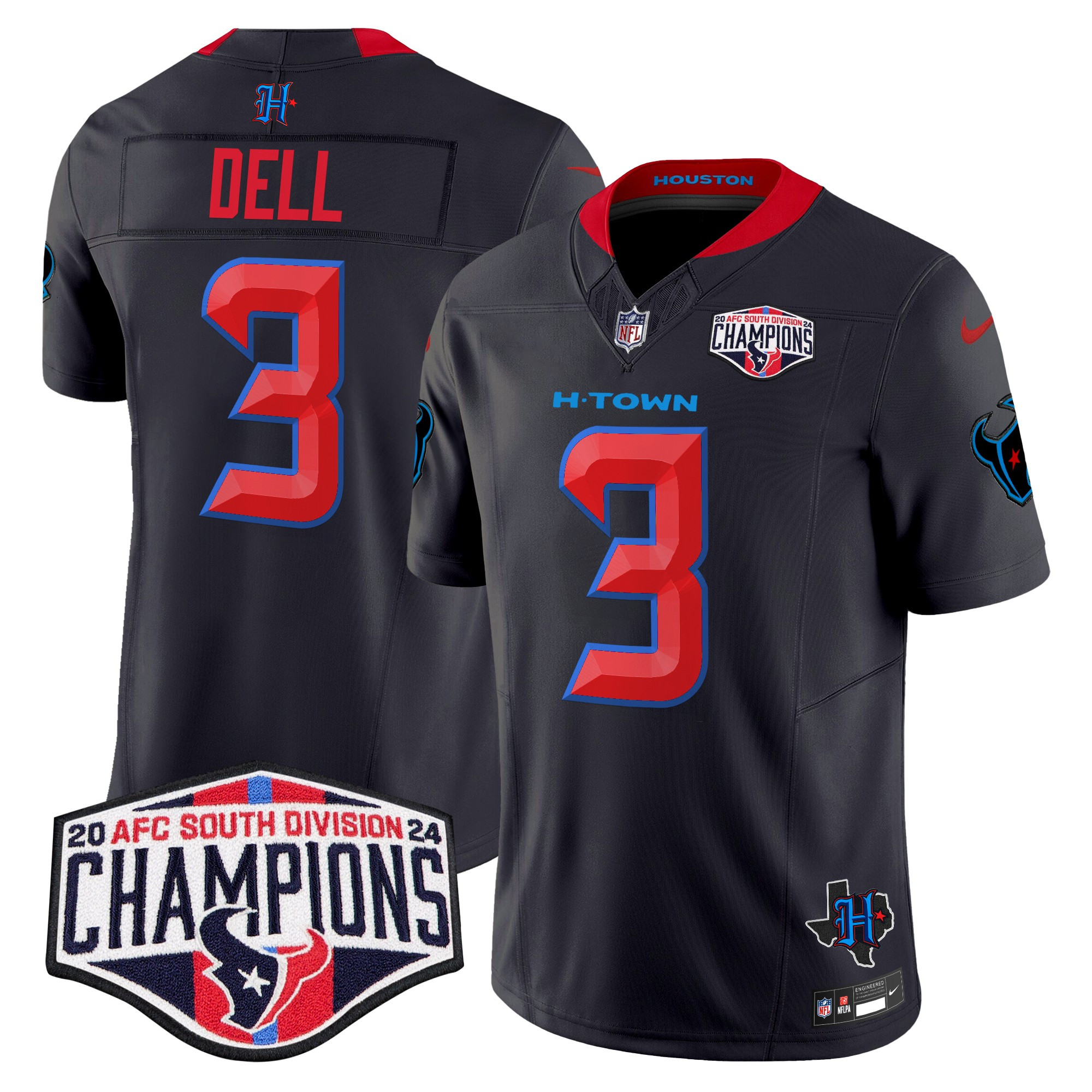 Men's Tank Dell Houston Texans 2024 AFC South Division Champions Patch Vapor Limited Navy Limited Jersey - All Stitched