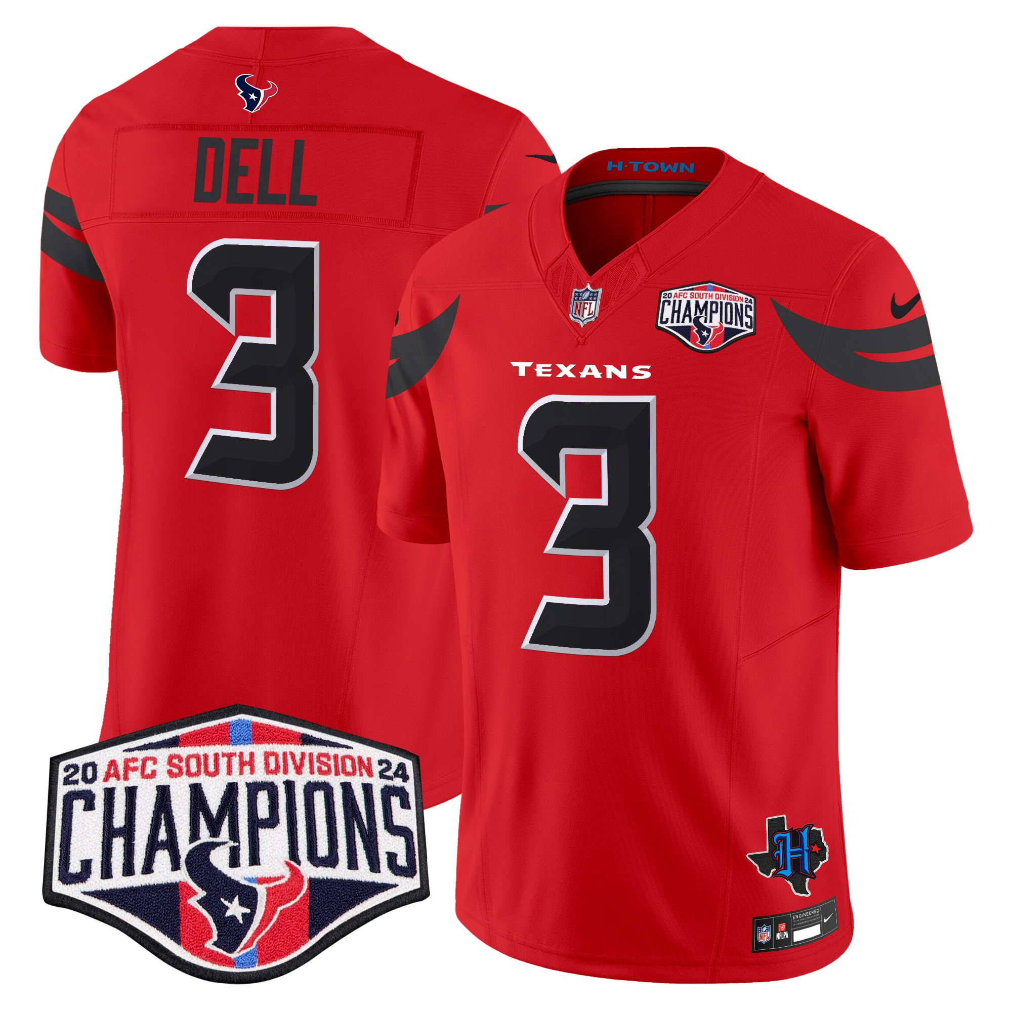 Men's Tank Dell Houston Texans 2024 AFC South Division Champions Patch Vapor Limited Red Jersey - All Stitched