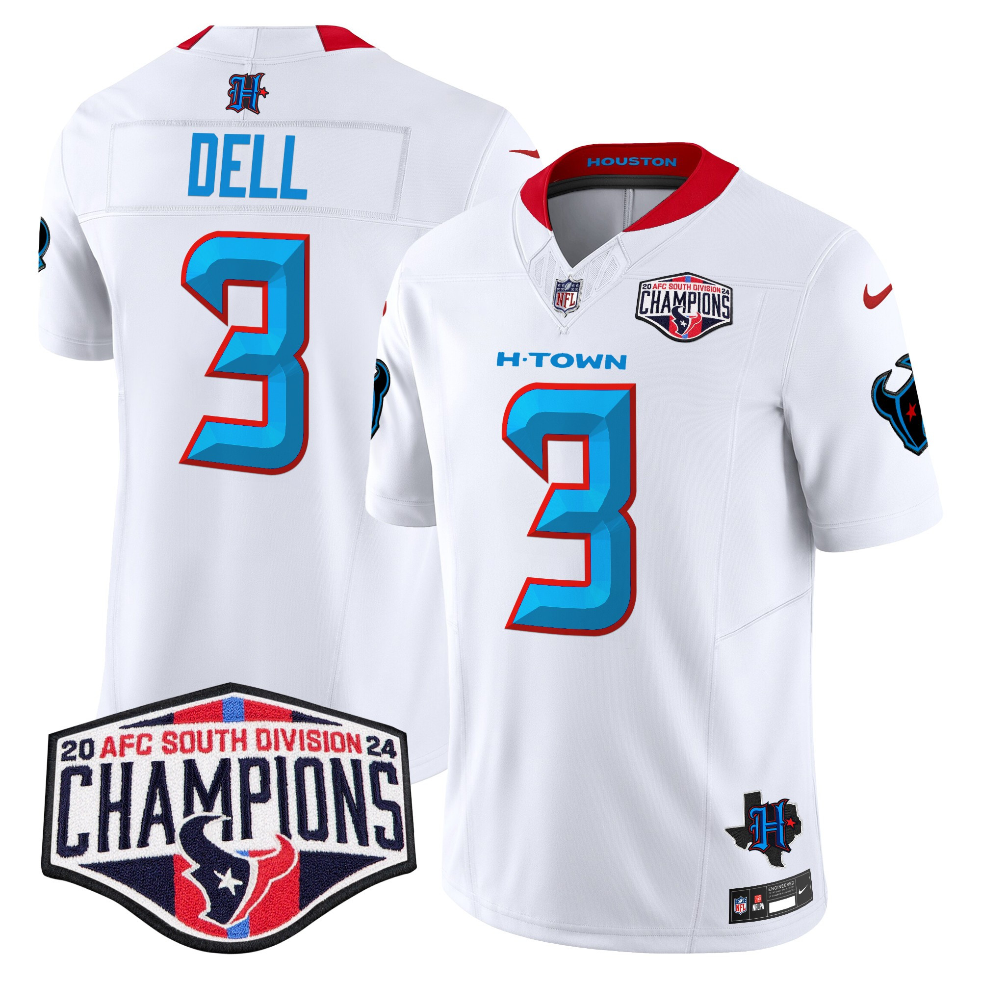 Men's Tank Dell Houston Texans 2024 AFC South Division Champions Patch Vapor Limited White Jersey - All Stitched