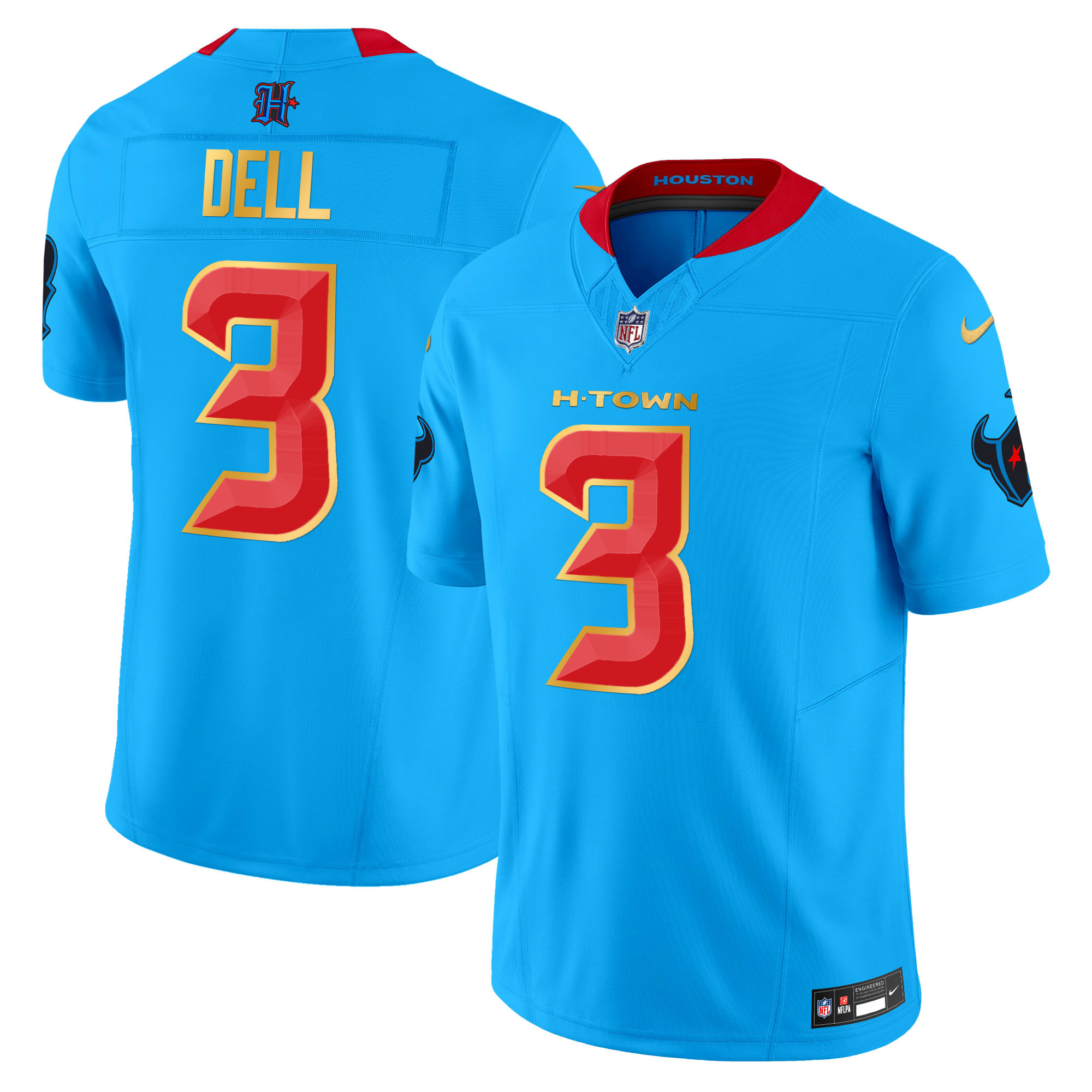 Men's Tank Dell Houston Texans 2024 Gold Trim Vapor Limited Blue Jersey - All Stitched