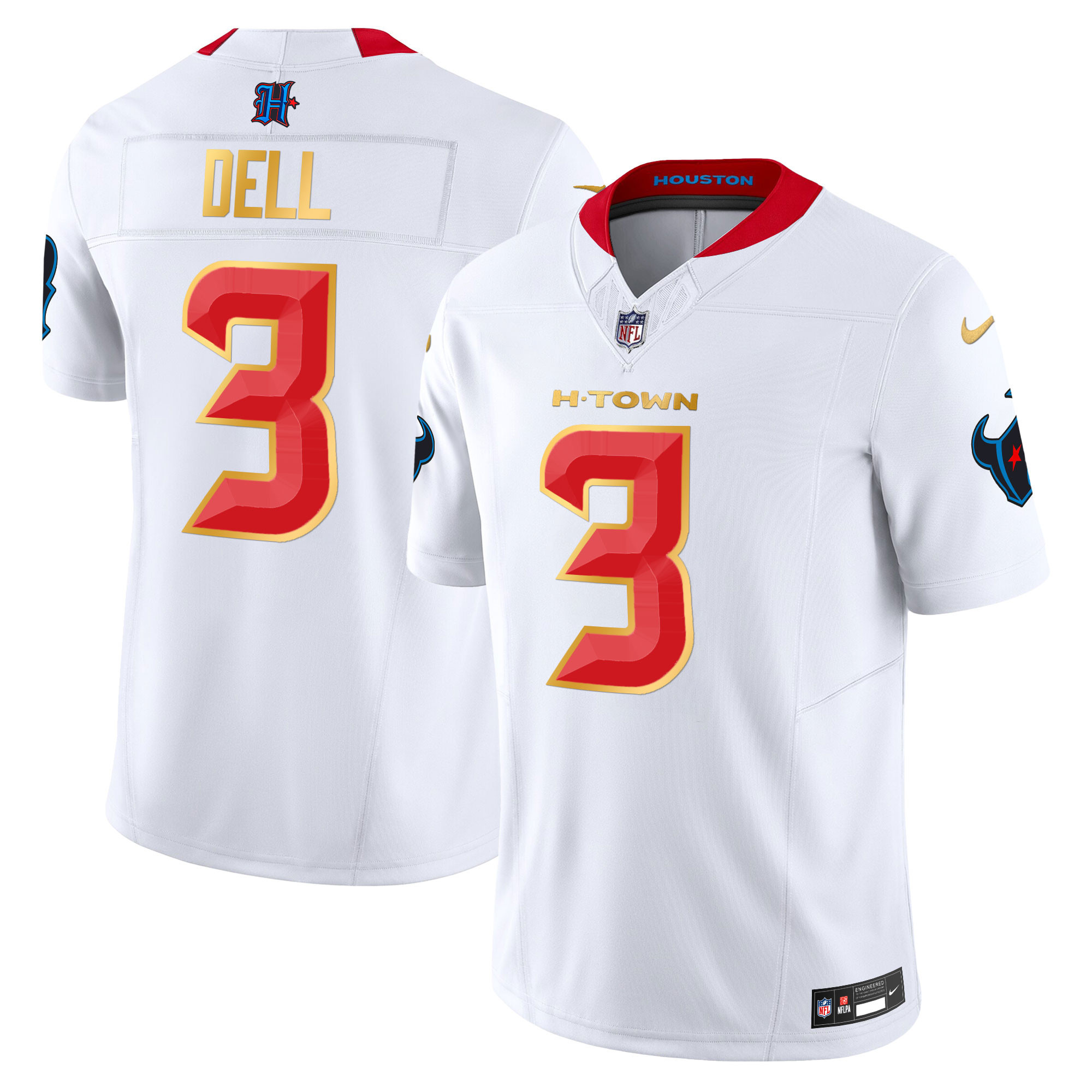 Men's Tank Dell Houston Texans 2024 Gold Trim Vapor Limited White Jersey - All Stitched
