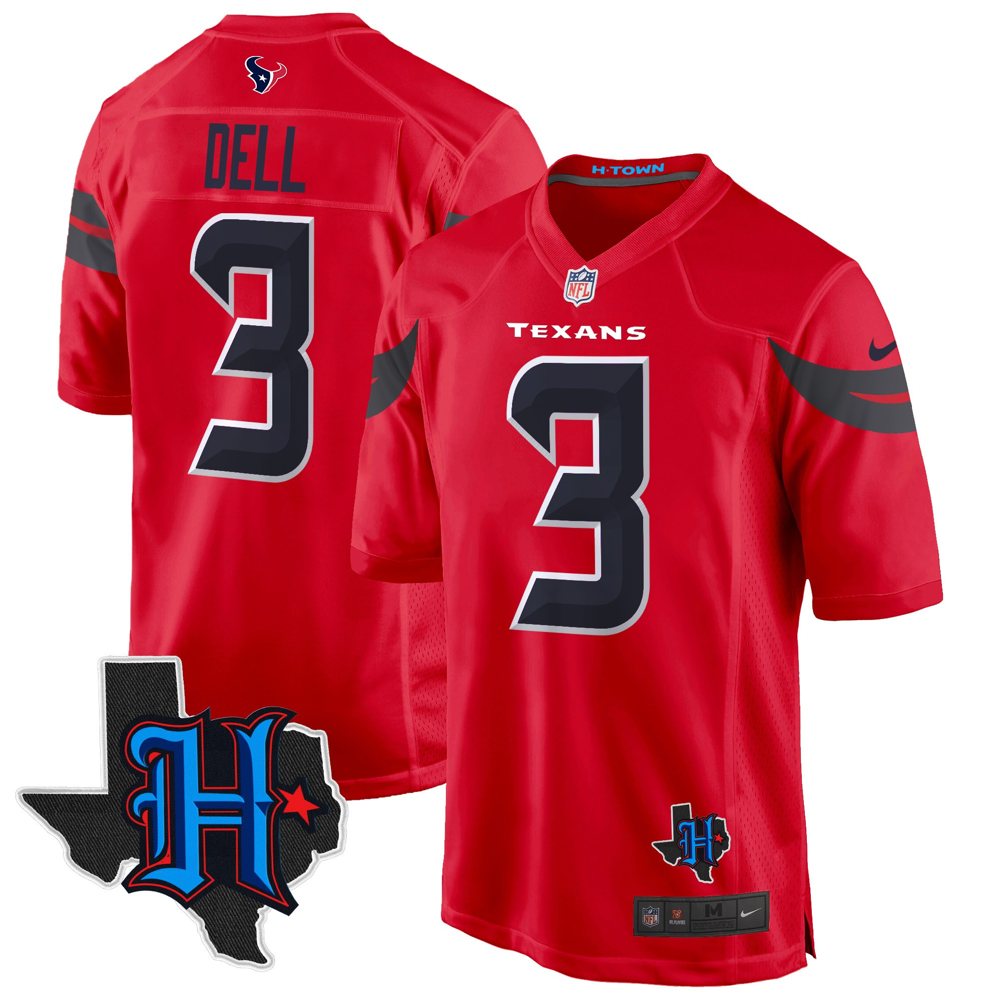 Men's Tank Dell Houston Texans 2024 Texas Patch Game Red Jersey - All Stitched