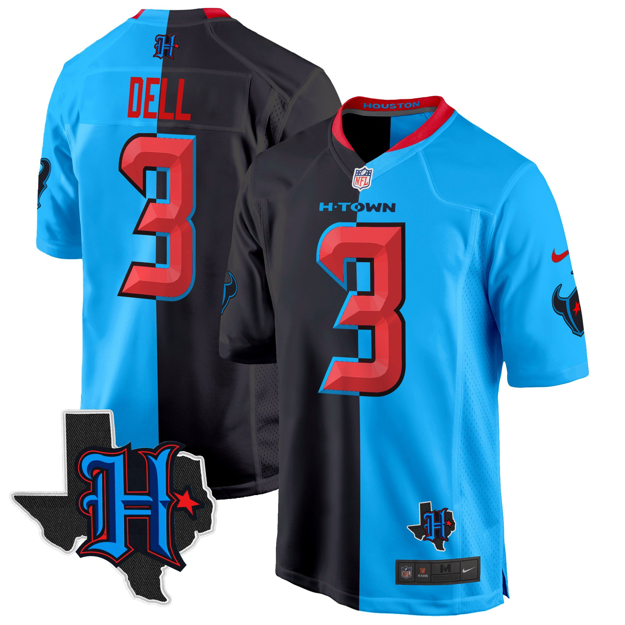 Men's Tank Dell Houston Texans 2024 Texas Patch Game Split Jersey - All Stitched