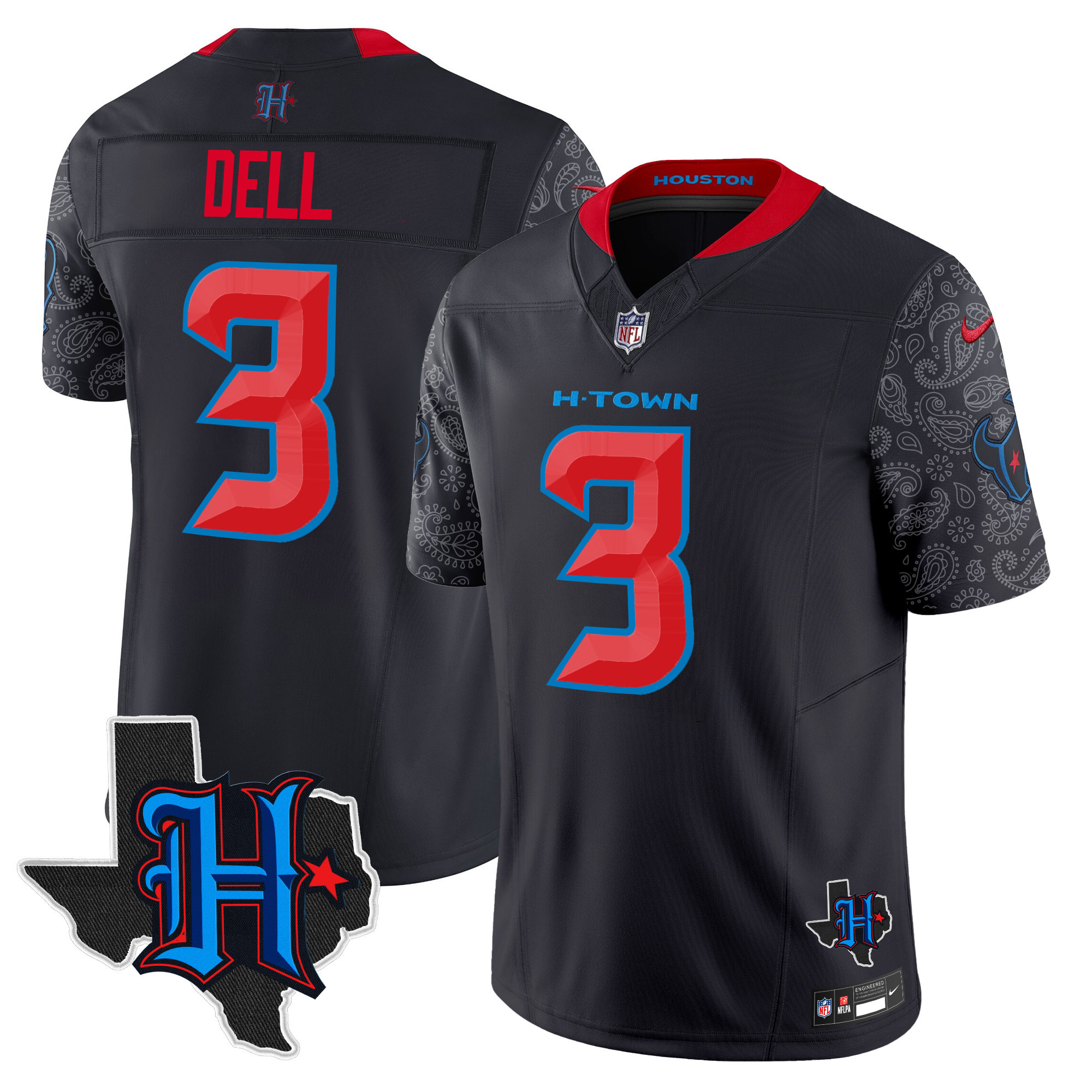 Men's Tank Dell Houston Texans 2024 Texas Patch Vapor Limited Navy Limited Jersey V4 - All Stitched