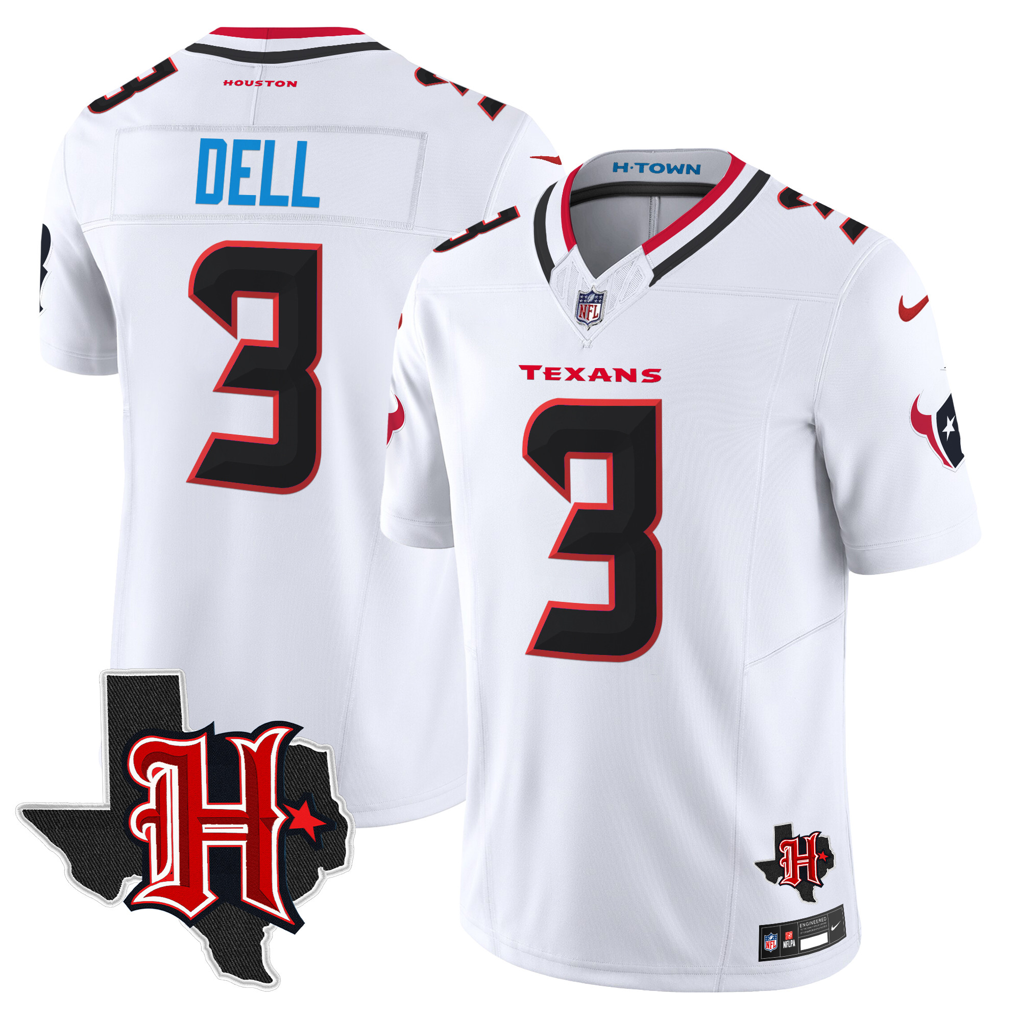 Men's Tank Dell Houston Texans 2024 Texas Patch Vapor Limited White Jersey - All Stitched