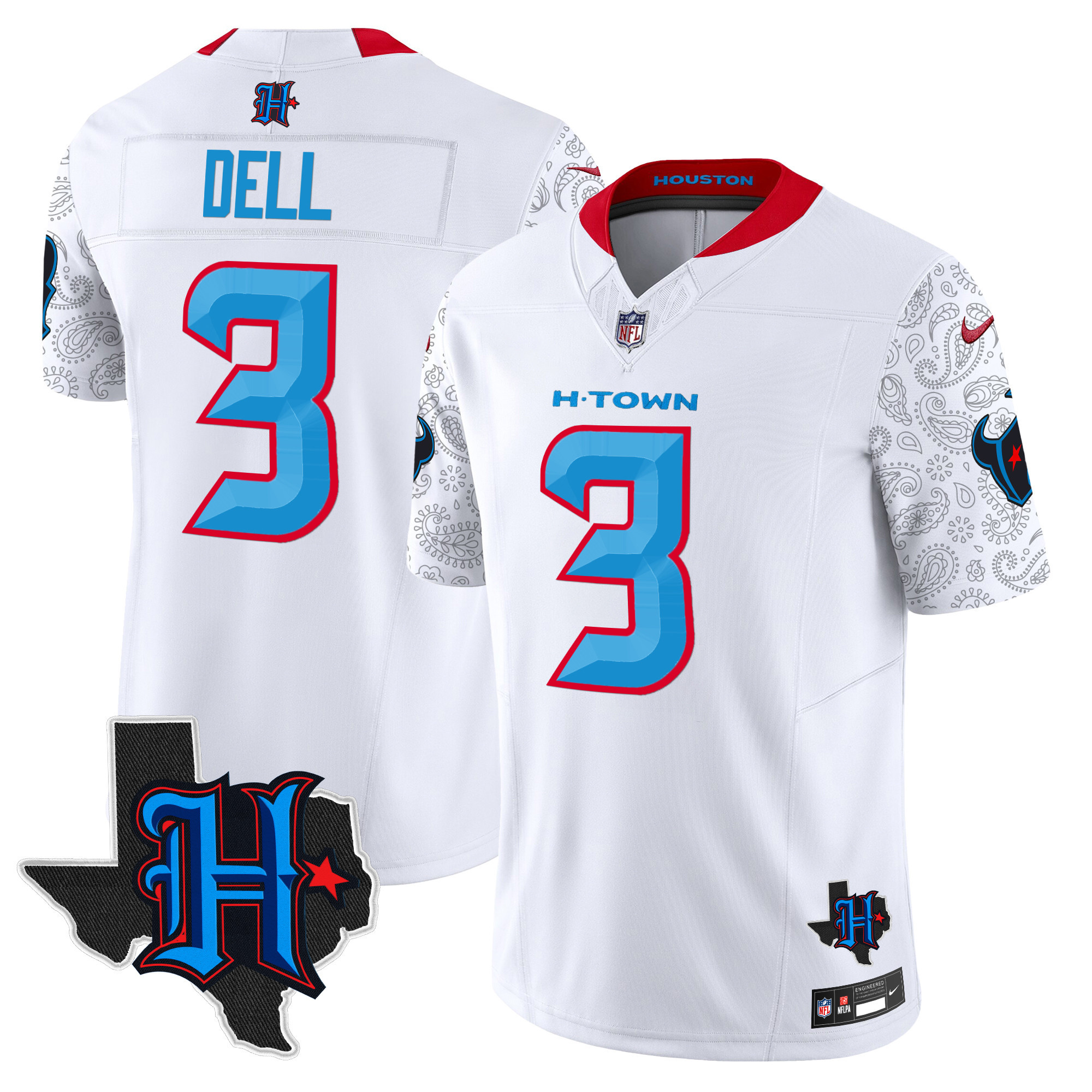 Men's Tank Dell Houston Texans 2024 Texas Patch Vapor Limited White Jersey V4 - All Stitched