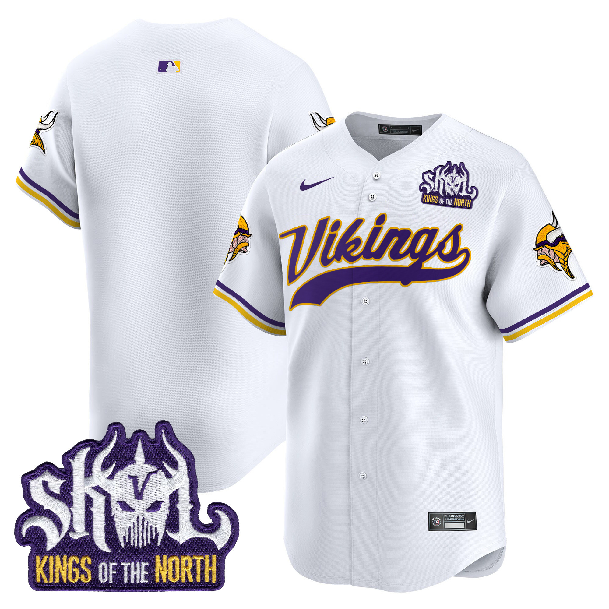 Men's Team Minnesota Vikings Kings Of The North Patch Vapor Premier Limited White Jersey - All Stitched