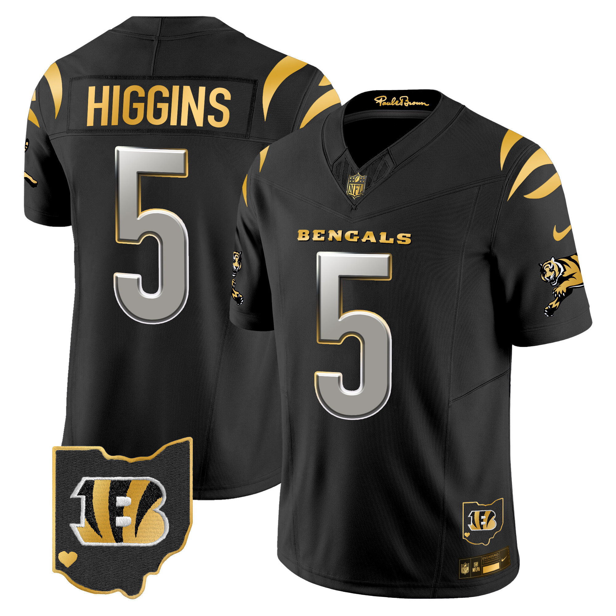 Men's Tee Higgins Cincinnati Bengals 2024 Gold Vapor Limited Black Limited Jersey - All Stitched
